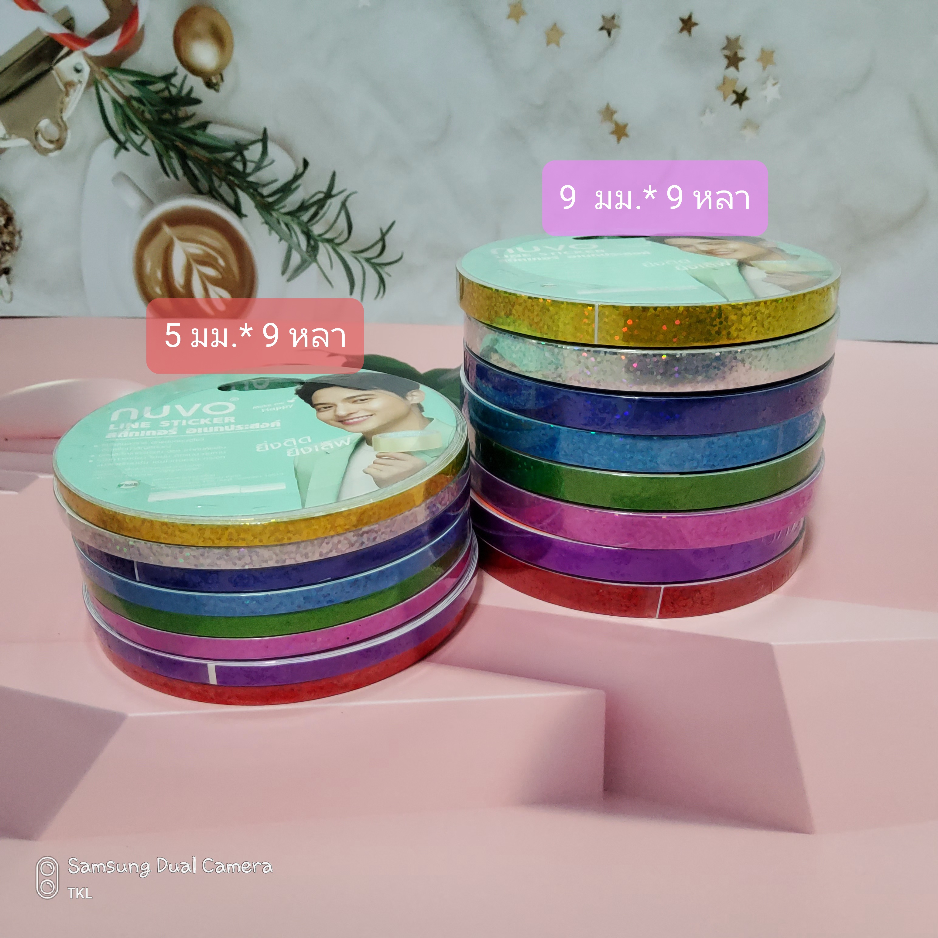 สติกเกอร์ตีเส้น เลเซอร์ ลายกากเพชร 2 ขนาด 5มิล,9มิล ยาว 9หลา