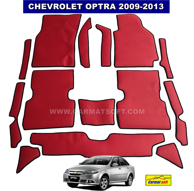 พรมกระดุมเม็ดเล็ก CHEVROLET OPTRA สีแดงขอบดำ เต็มคัน