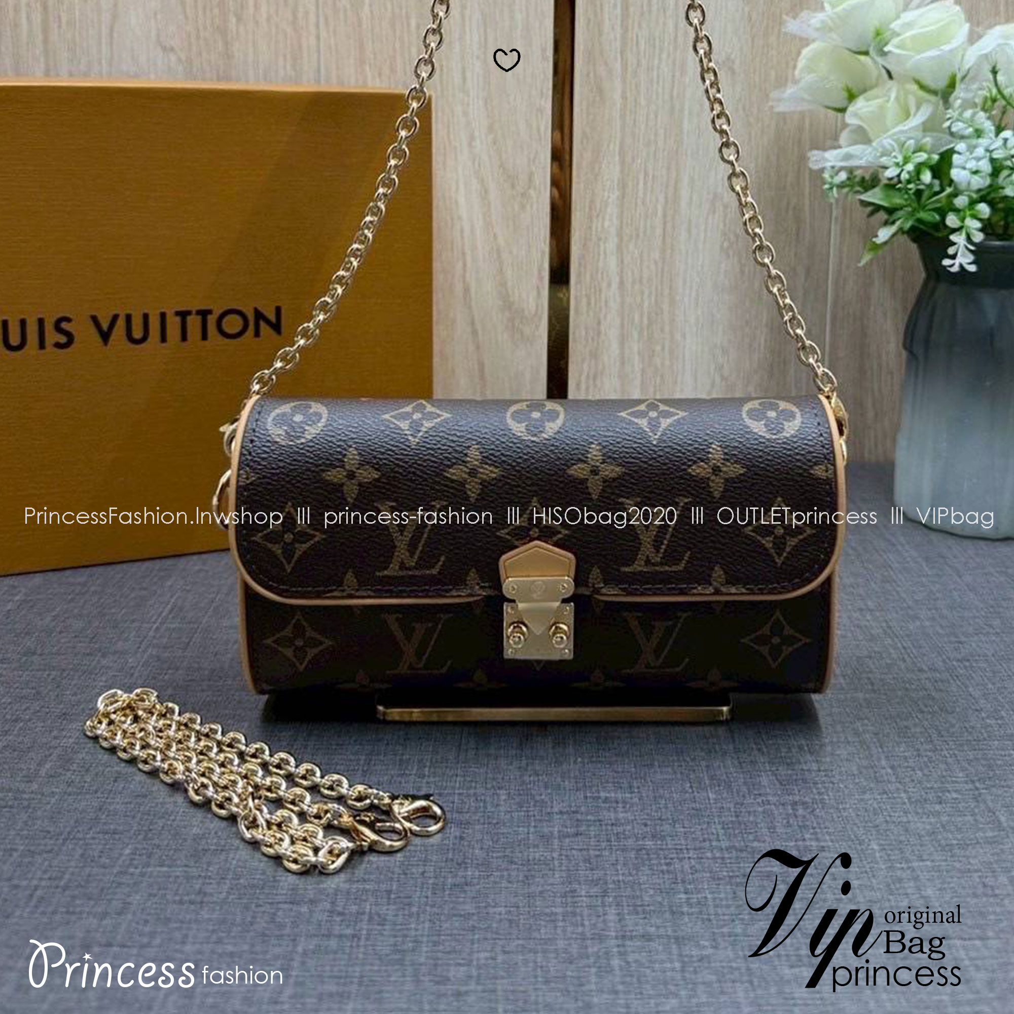 ORI หนังแท้ | LV Ivy chain wallet Bag กระเป๋าสะพายใบเล็ก ดีไซน์กระเป๋าสตางค์โซ่ โดดเด่นด้วยลาย Monogram Reverse Canvas เอกลักษณ์ของ Maison มอบลุคใหม่สดใส