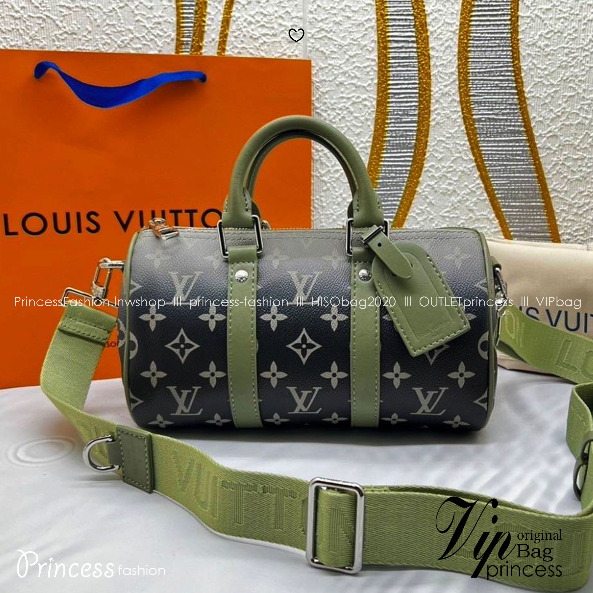 LV Keepall Bandoulière 25 Bag Khaki green Monogram Gradient กระเป๋าสะพายรุ่นใหม่ เพิ่มลูกเล่นใหม่สีเขียวกากีไล่เฉดสี พิมพ์ลายโมโนแกรม สวยเท่คลาสสิกก่อนใคร