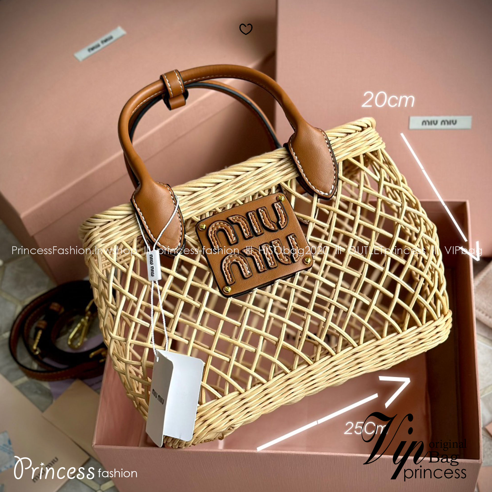 Miu Miu Woven fabric handbag with leather trim กระเป๋าสานดีไซส์ย้อนยุค