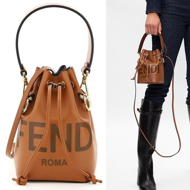 FENDI Mon Tresor Mini Leather Bucket Bag / FENDI Bucket Bag พร้อมส่ง กระเป๋าถือหรือสะพายข้างทรงบัคเก็ต ทรงขนมจีบ ลายแบรนด์ อะไหล่ทองหรูหรา