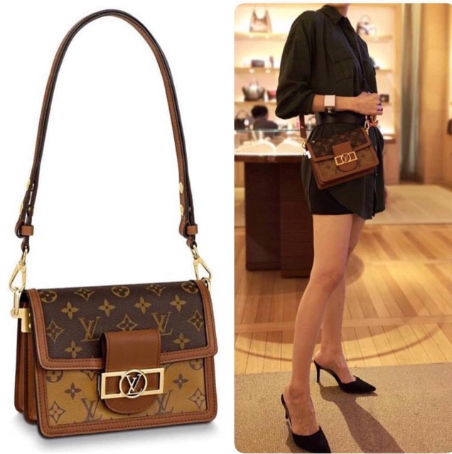 VIP GIFT 】หนังแท้ LOUIS VUITTON DAUPHINE MINI LEATHER HANDBAG - BROWN 20cm