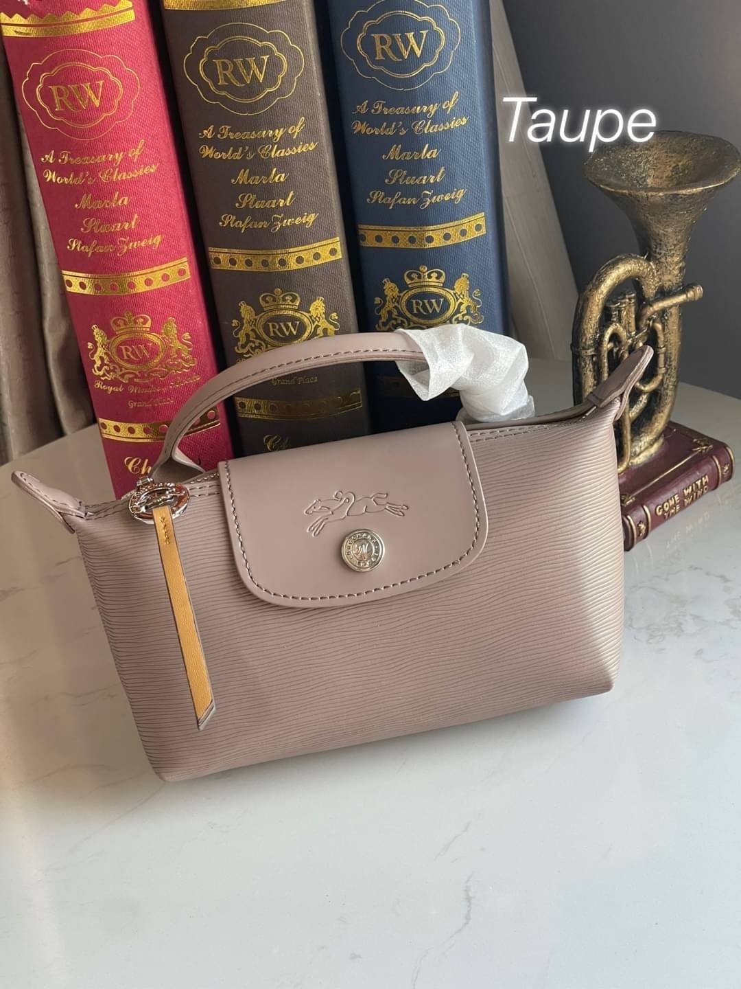 LONGCHAMP LE PLIAGE CITY POUCH WITH HANDLE Taupe - Canvas (ไม่มีสายยาว) กระเป๋าเครื่องสำอางแบบมีซิปพร้อมหูหิ้วใบนี้เหมาะสำหรับการจัดระเบียบกระเป๋าของคุณ