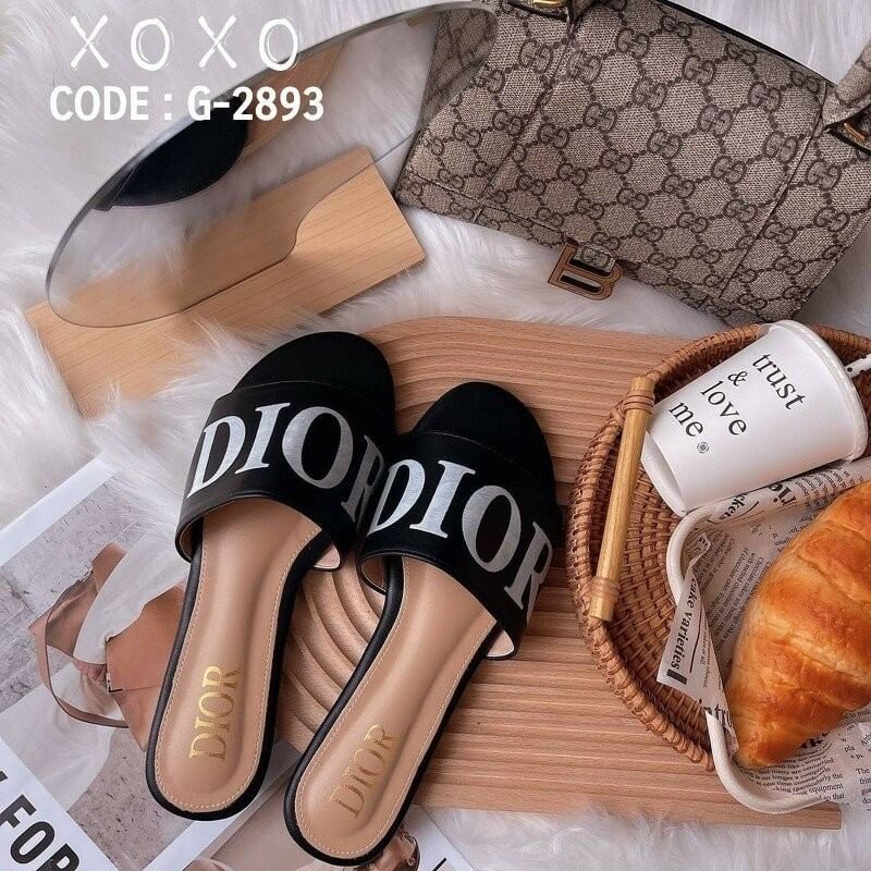 Dior รองเท้าแตะงาน สกรีน แบรนด์ เรียบ หรู แมทส์ชุดง่าย ย้ำหนักเบา วัสดุ หนัง PU