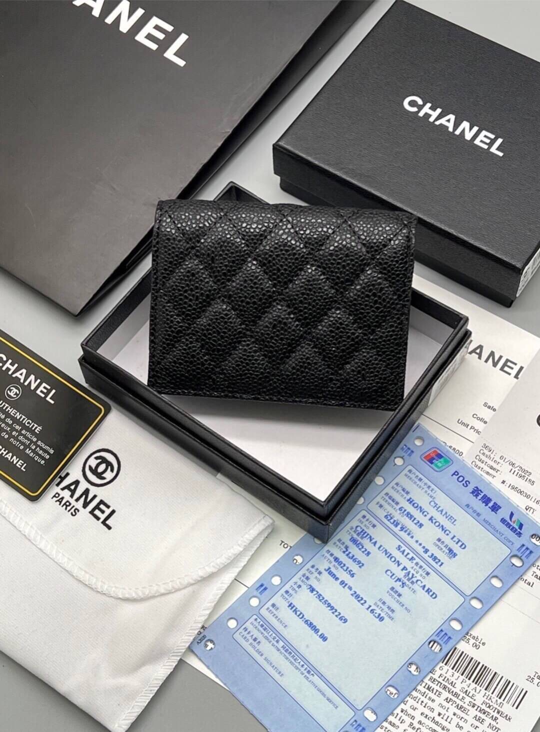 CHANEL Wallet Caviar / Chanel Short Wallet / Chanel Card Holder กระเป๋าสตางค์ชาแนลใบสั้น กระเป๋าใส่บัตร เกรดออริจินอล ภาพถ่ายจากงานขายจริง ใช้งานต่างประเทศได้