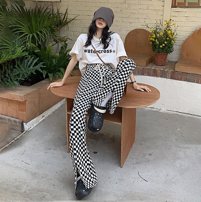 พร้อมส่ง 🧧 Yaya pants กางเกงขายาวลายตารางขาม้าแต่งผ่ากลาง (36854)