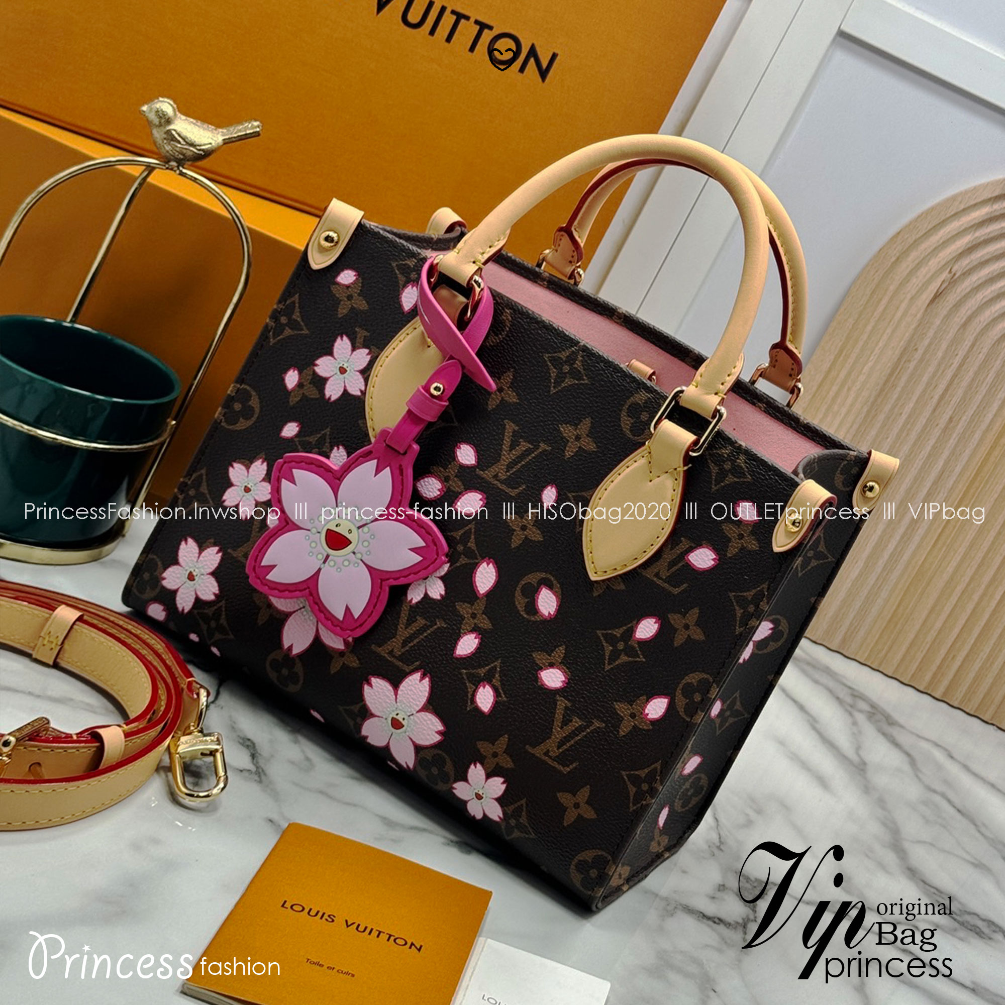 TOP ORI หนังแท้ | เกรดดีสุด LV x TM - OnTheGo Cherry Blossom PM bag กระเป๋าทรงโท้ทที่ใครเห็นต้องเป็นคลั่งรัก ปรับลุคให้มีชีวิตชีวาด้วยลายดอกไม้เชอรี่บลอสซั่ม คอลใหม่สุดเอ็กซ์คลูซีฟ