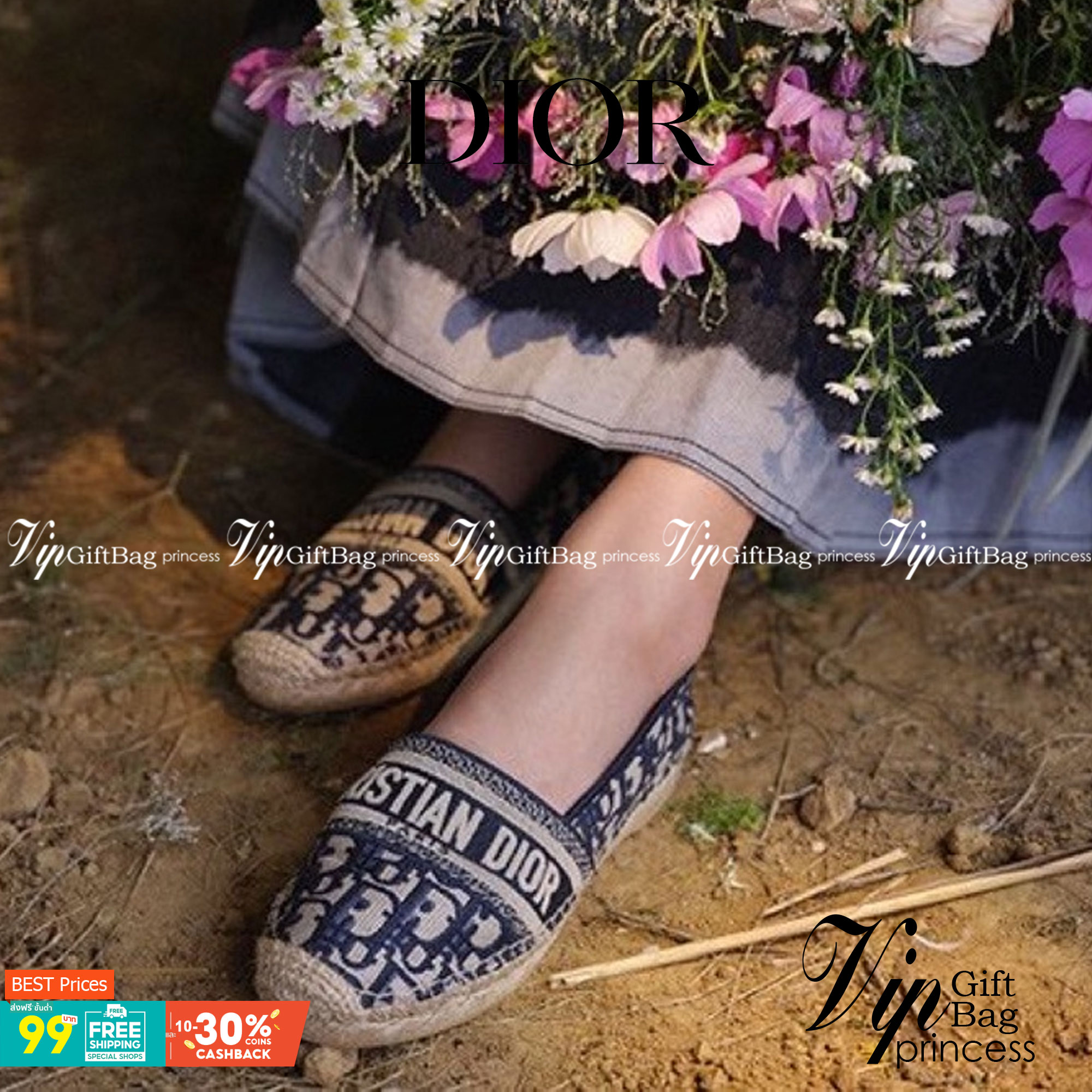 DIOR GRANVILLE ESPADRILLE Oblique Embroidered Cotton รองเท้าที่เป็นเอกลักษณ์ ที่สุดแห่งความหรูหราที่ใช้งานได้ทุกวัน ตัดเย็บจากผ้าฝ้ายปักลาย ประดับด้วยรายละเอียดสวยงาม งานเกรดออริจินอล 1:1 เหมือนที่สุด ภาพสินค้าถ่ายจากงานขายจริง ไม่โป๊ะแตกแน่นอนค่า