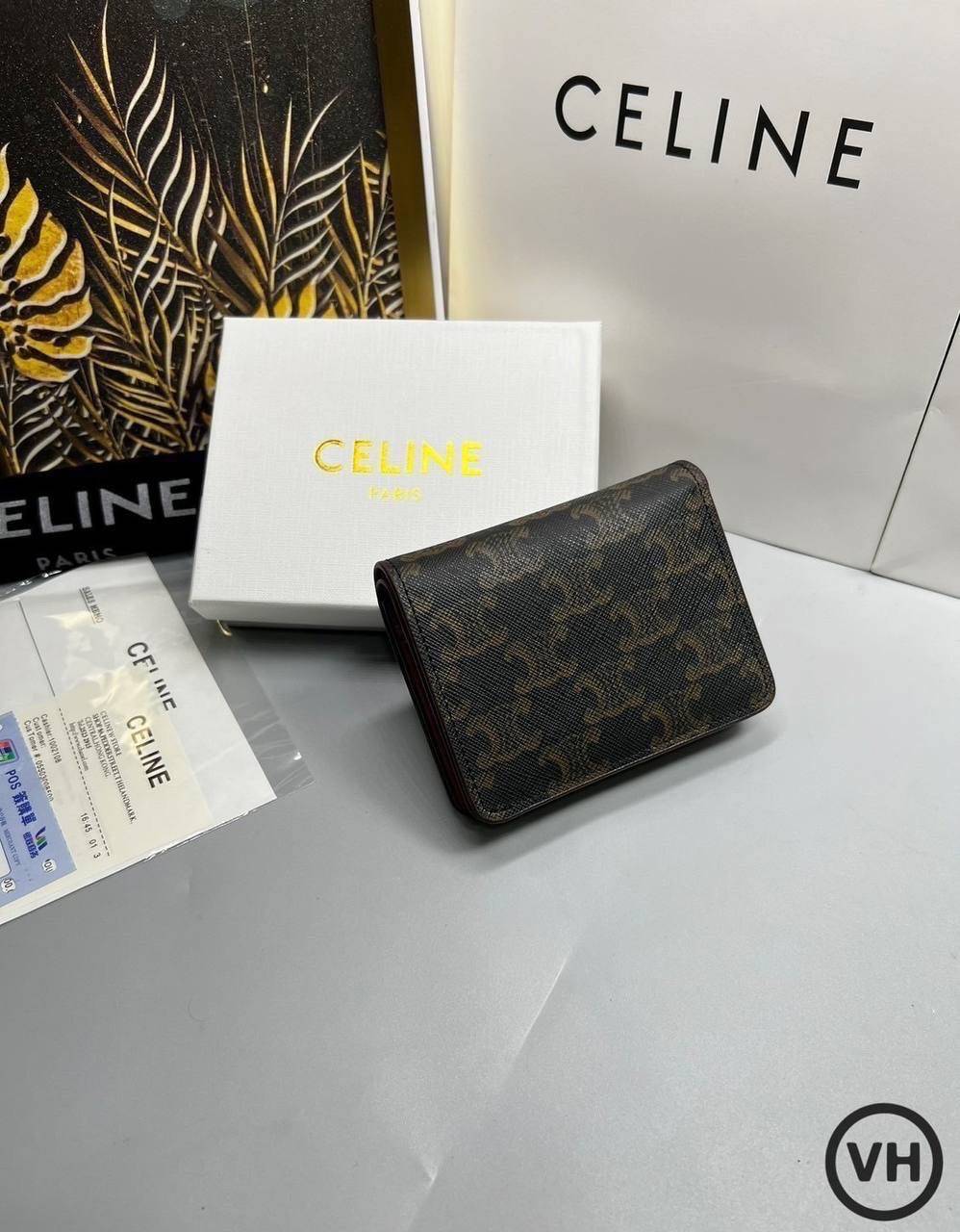 ORI หนังแท้ | CELINE Wallet / Celine Triomphe Compact Wallet กระเป๋าสตางค์ใบสั้น 2 พับ กระเป๋าสตางค์ซีลีน