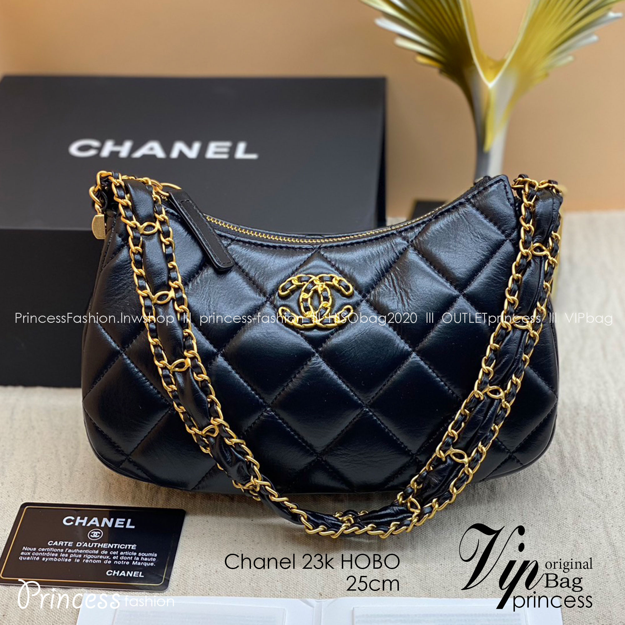 CHANEL 23K HOBO Medium 25cm ออริสลับแท้ ใช้งานต่างประเทศได้ งานเกรดหนังสวย อะไหล่ทองสวยหรู กระเป๋าสะพายทรงโฮโบ มี 2 ขนาดกำลังสวย ดีไซน์ใหม่ 2023