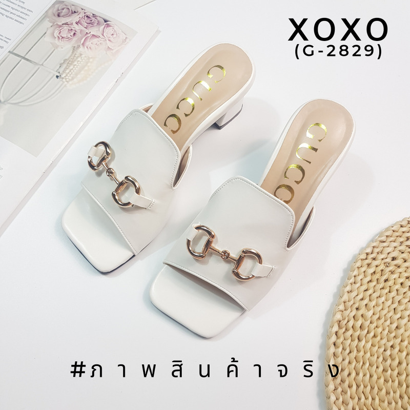 Gucci Mid Heel รองเท้าส้นกลาง 3 นิ้ว งานสวม สวย เก๋ วัสดุหนัง PU ทรงเปิด ด้านบนติดอะไหล่สีทอง ส้นแท่ง ยื่น เดิน ใช้งานง่าย น้ำหนักเบา แมทส์ชุดง่าย