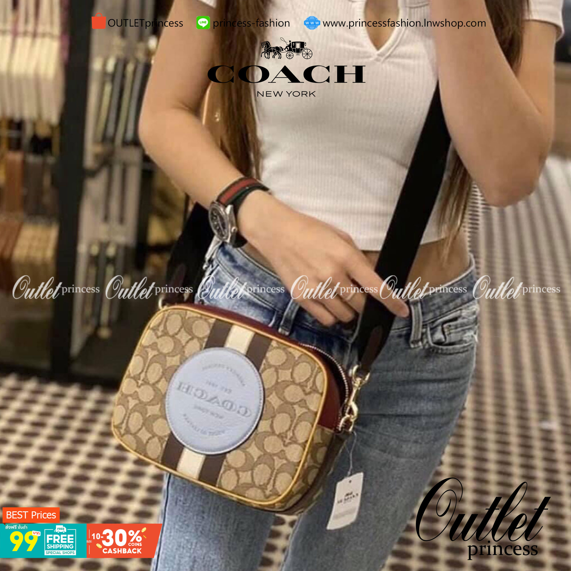 Coach Dempsey Camera Bag In Signature Jacquard With Stripe And Coach Patch ((1912)) พร้อมส่งที่ไทย! กระเป๋าสะพายครอสบอดี้ร์กรือสะพายข้างได้ วัสดุJacquard+หนังแท้ สวยงามมากๆค่ะ