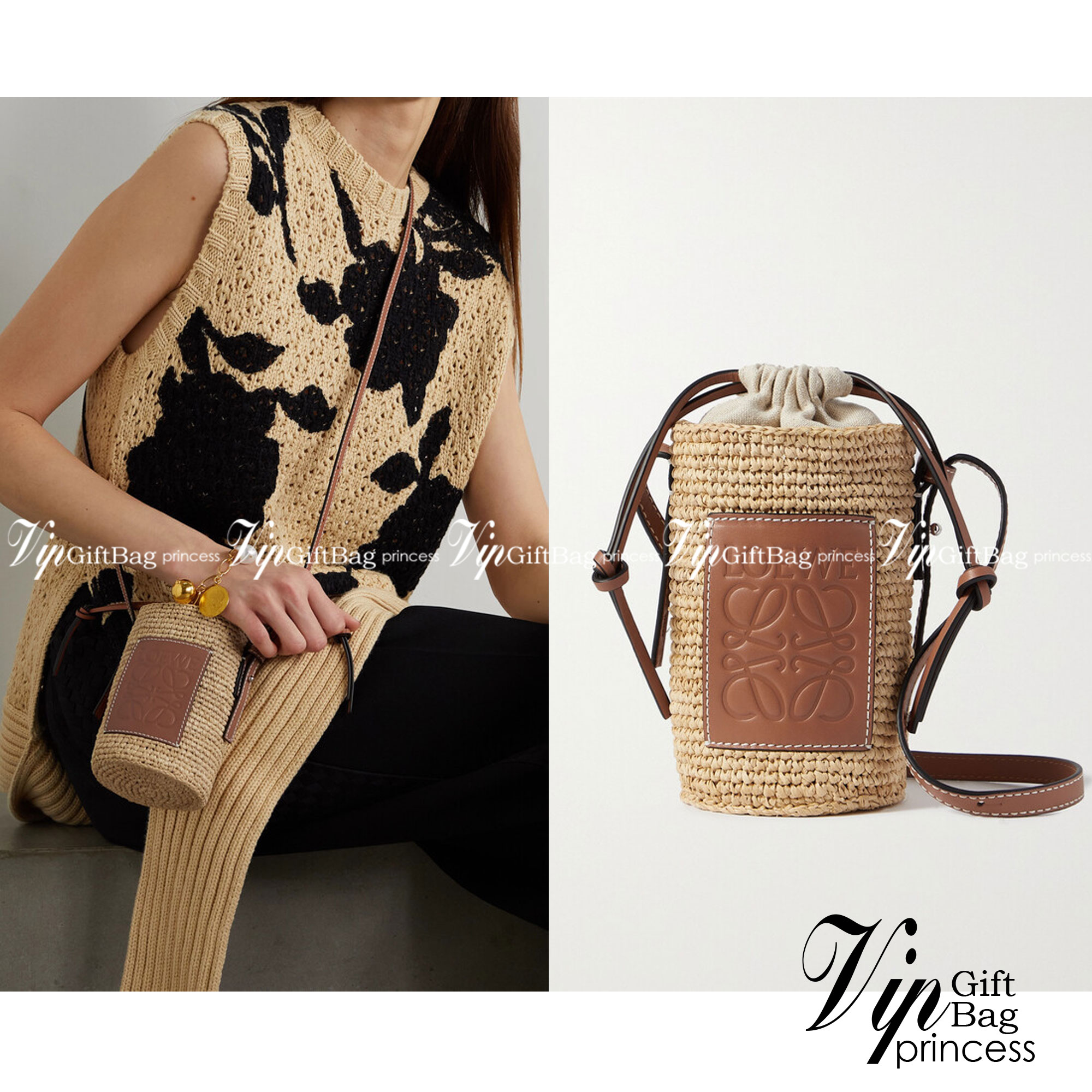 Loewe Bucket Bag / Loewe raffia and hemp bucket bag วัสดุ Textile Canvas & CalfSkin เป็นการนำวัสดุธรรมชาติมาสังเคราะห์หรือทอจนเป็นเนื้อเดียวกันคล้ายงานสาน มีความวินเทจในตัว น้ำหนักเบา ดูแลรักษาง่าย เหมาะกับยุคสมัยที่เข้ากับธรรมชาติและต้องการความคล่องตัว เ