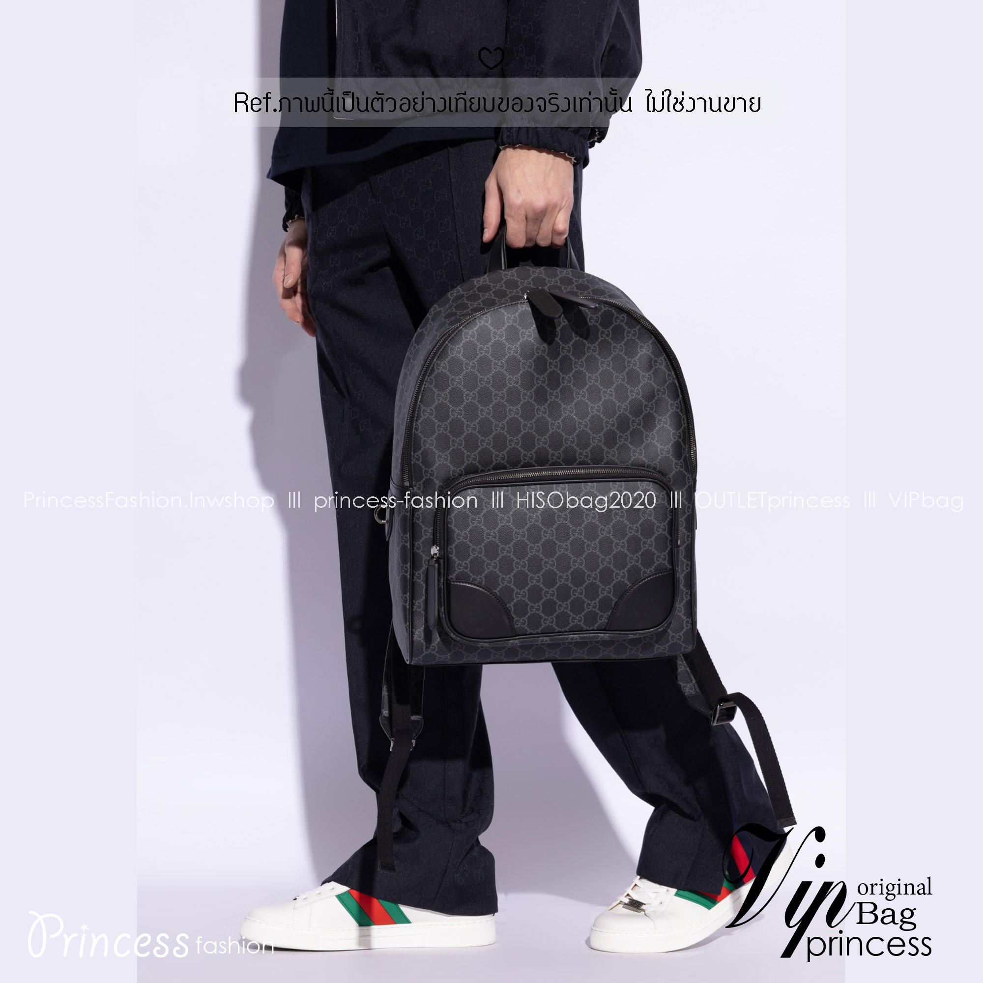 ORI หนังแท้ | Black Gucci GG Emblem medium backpack กระเป๋าสะพายหลัง กระเป๋าเป้ ดีไซน์เรียบง่าย รูปทรงใช้งานง่าน ภายในโล่งกว้าง จุของได้เยอะ