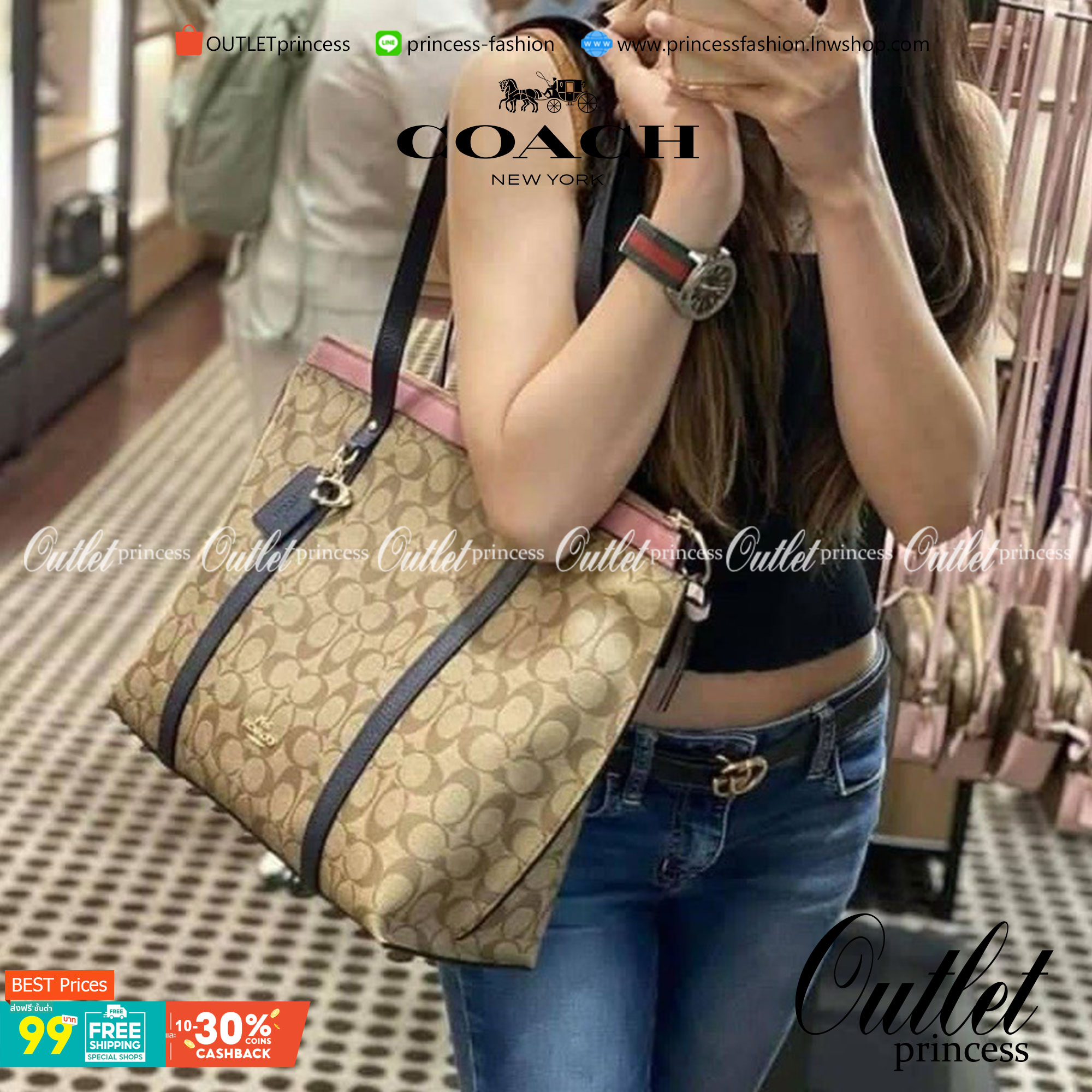 COACH 2319 MAY TOTE IN COLORBLOCK SIGNATURE CANVAS กระเป๋าโท้ท ดีไซน์ใหม่ล่าสุด!! 💕💕 เก๋ตรงปากกระเป๋า คล้ายกระเป๋าซ้อนในตัว สีตัดกับตัวกระเป๋าได้อย่างลงตัว ทรงสวย ใบใหญ่ใส่ของได้เยอะ เปิด-ปิดด้วยซิป รูดใช้งานง่าย ภายในโล่งกว้าง ด้านหลังมีช