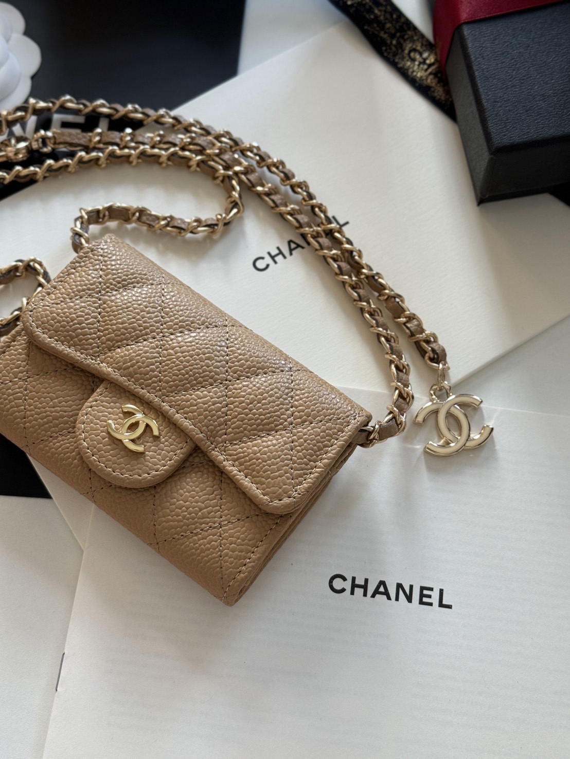 CHANEL mini wallet on chain crossbody กระเป๋าสตางค์พร้อมสายโซ่ หนังแท้ เกรดออริจินอล 1:1 สลับแท้