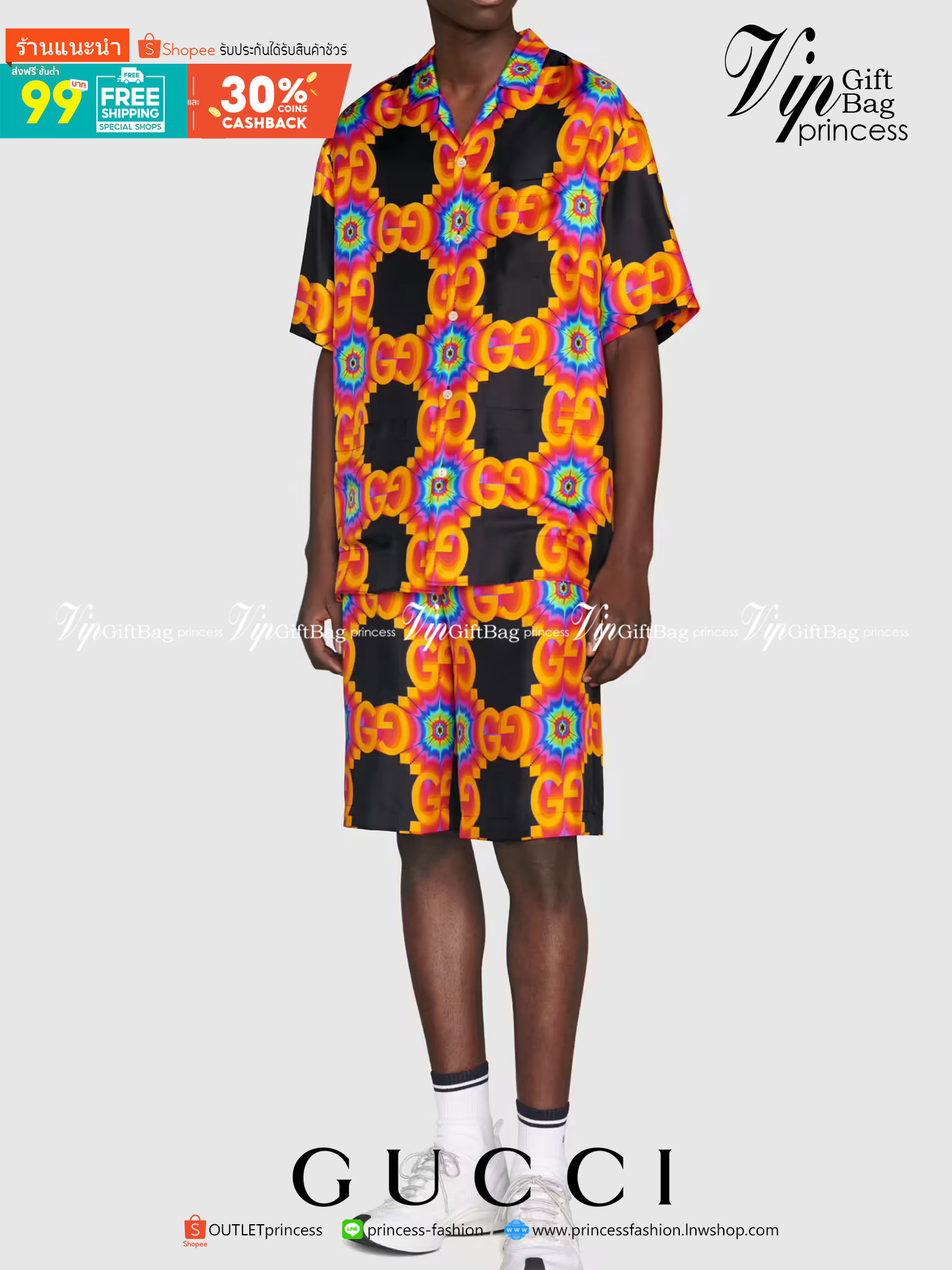 Gucci GG kaleidoscope silk bowling shirt / Gucci Men's Shirts / Gucci Shirts งานเกรดออริจินอล พิมพ์ลายคมชัด มีป้ายแท็กที่คอเสื้อทุกตัว พร้อมส่งที่ไทย ภาพสินค้าถ่ายจากงานขายจริง ใช้งานต่างประเทศได้