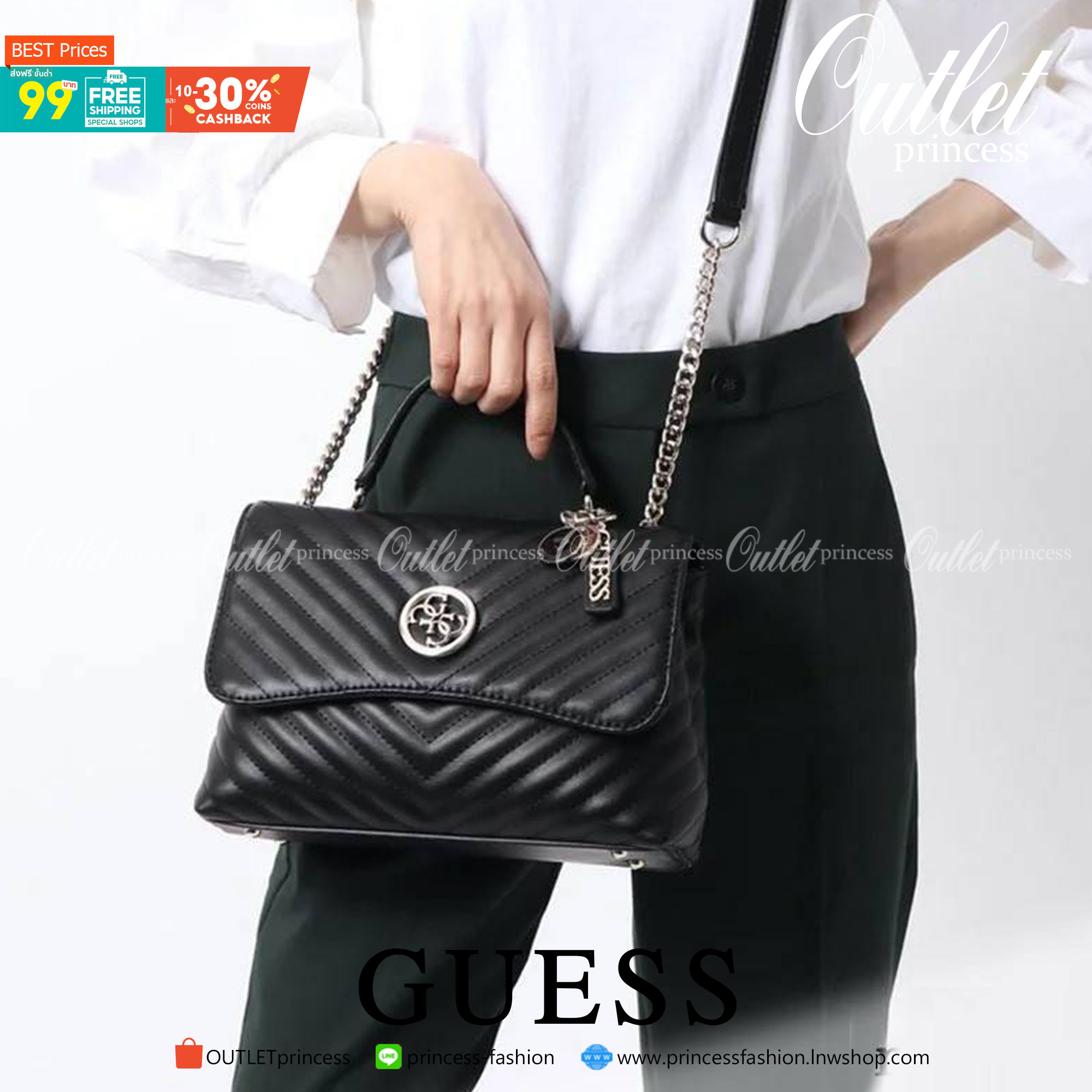 ของแท้ 💯% 】GUESS BLAKELY TOP HANDLE FLAP BAG กระเป๋สะพายรุ่นใหม่ล่าสุด รุ่นยอดนิยมสวยอยู่ทรง วัสดุหนังนิ่ม น้ำหนักเบา มีฐานกว้างตั้งอยู่ทรง ด้านหน้าประดับด้วยโลโก้แบรนด์สวยโดดเด่น