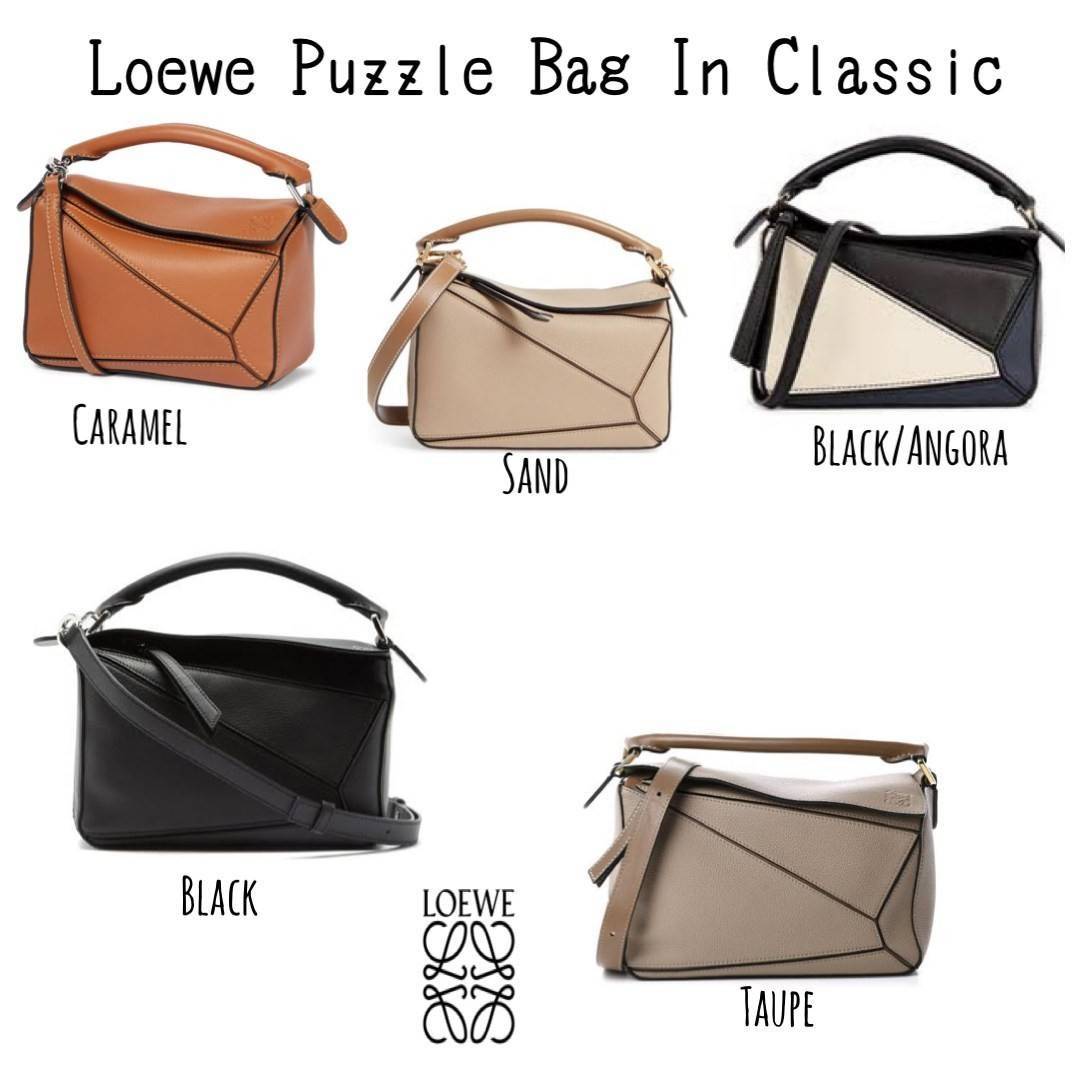 Loewe Puzzle Bag In Classic กระเป๋าทรง Puzzle นี้ออกแบบโดย Jonathan Anderson โดยได้รับแรงบันดาลใจในการออกแบบมาจากรูปทรงของลูกรักบี้ ดังนั้น จึงจะเห็นได้ว่าการตัดเย็บและรูปทรงของกระเป๋านั้นคล้ายคลึงกับลูกรักบี้ รูปทรงดูมินิมอลไม่ทิ้งคอนเซ็ปต์ของแบรนด์ สามา