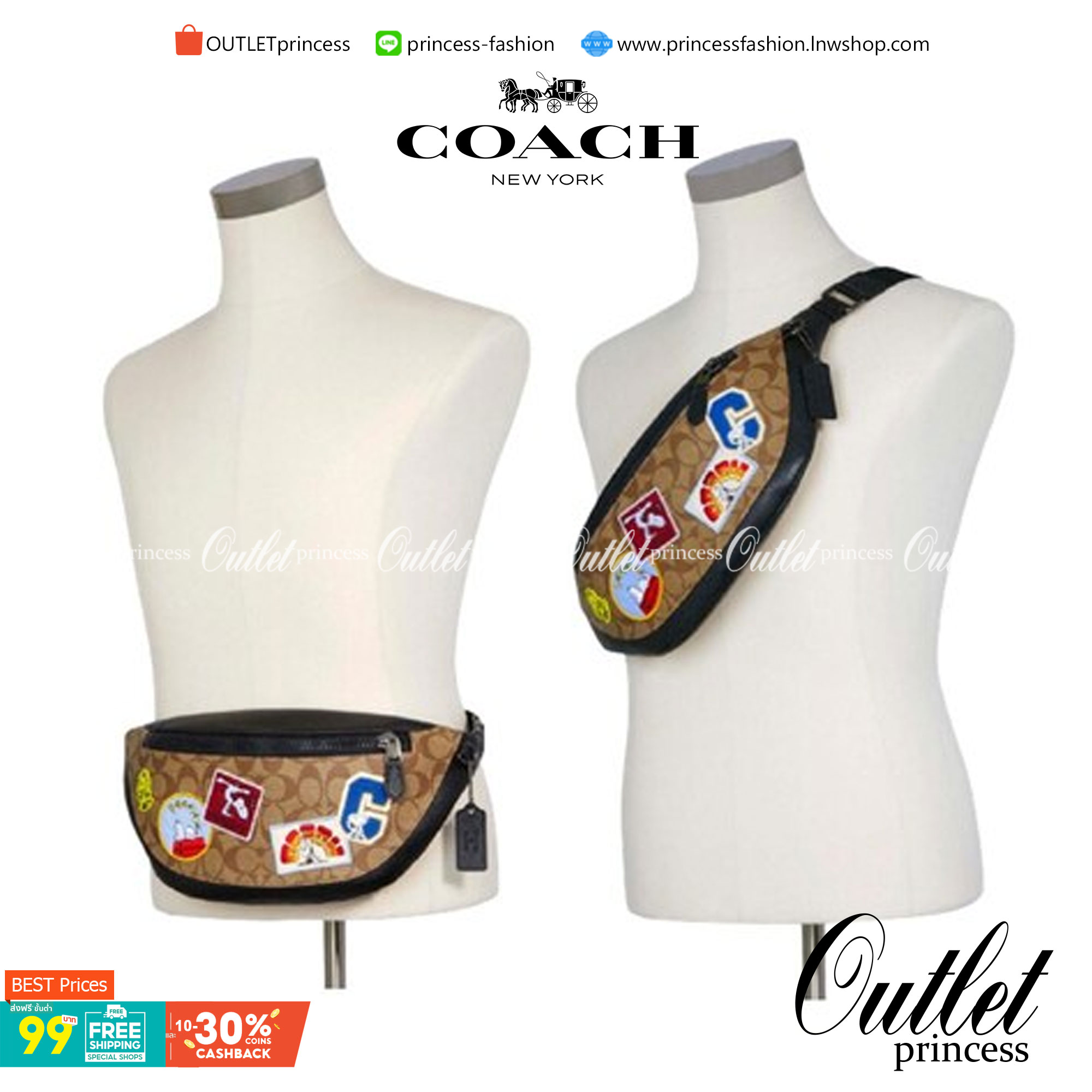 COACH C4028 COACH x PEANUTS WARREN BELT BAG IN SIGNATURE CANVAS WITH VARSITY PATCHES กระเป๋าคาดอกไซส์ใหญ่ คอลเลคชั่นยอดฮิต!! เป็นรุ่นสุดยอดของความคลาสสิค ขนาดสะพายกำลังเท่ คูลๆ ใช้งานง่าย ได้ทั้งหนุ่มๆและสาวๆ วัสดุหนังแคนวาสเคลือบลายสลับหนัง pepble น่าใช้