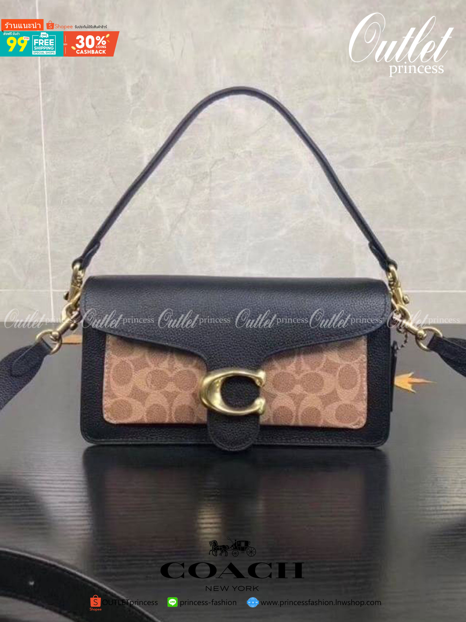 ของแท้ 💯% Coach Tabby Shoulder Bag 26 Polished pebble leather, suede and refined calf leather Inside zip and multifunction pockets Snap closure, fabric lining Outside slip pocket