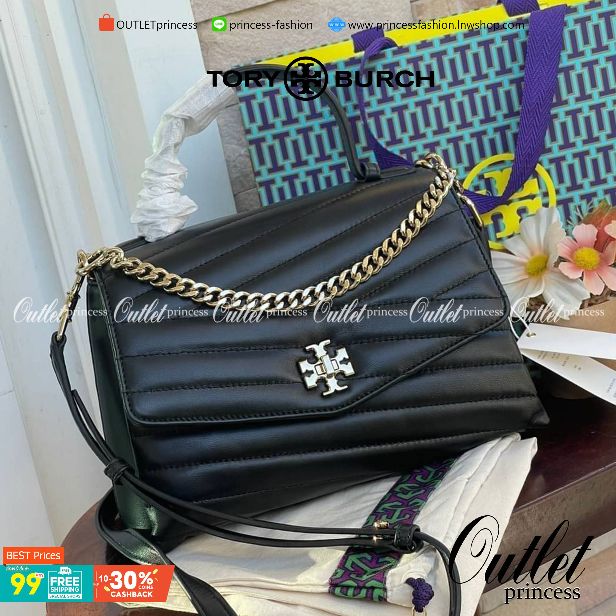 TORY BURCH Kira Chevron Top-handle Satchel กระเป๋าหนังแกะ สัมผัสนุ่มควบคู่กับดีไซน์อันเป็นเอกลักษณ์ กระเป๋าถือทรงสวยที่มีดีไซน์อันเป็นเอกลักษณ์ไม่เหมือนกับที่ไหน ด้วยการตัดเย็บหนังแกะแสนนุ่มแบบลายบุสองชั้น เพิ่มมูลค่าด้วยสายสะพายที่ทำจากโลหะสีทอง อีกทั้งย