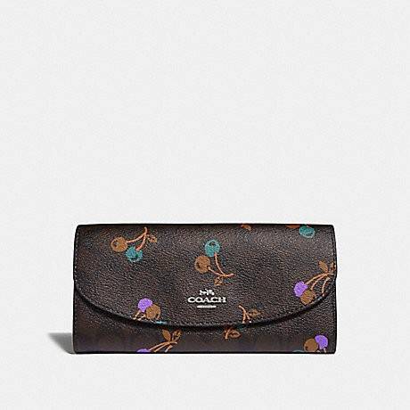 OUTLET 】COACH F31562 SLIM ENVELOPE WALLET IN SIGNATURE CANVAS WITH CHERRY PRINT คอลเลคชั่นใหม่ล่าสุด ต้อนรับนิวเยียร์ไปเลย!! 🍒🎊 กระเป๋าสตางค์รุ่นขายดี ทรงจดหมายรุ่นฝาพับ ดีไซน์ลายเชอร์รี่ น่ารักสดใส วัสดุหนังแคนวาสเคลือบลาย ภายในใส่มือถือไ