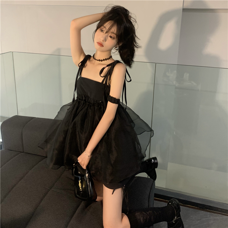 พร้อมส่ง 🥛🦒 Even black dress มินิเดรสสั้นสายเดี่ยวสีดำ (IN37995)