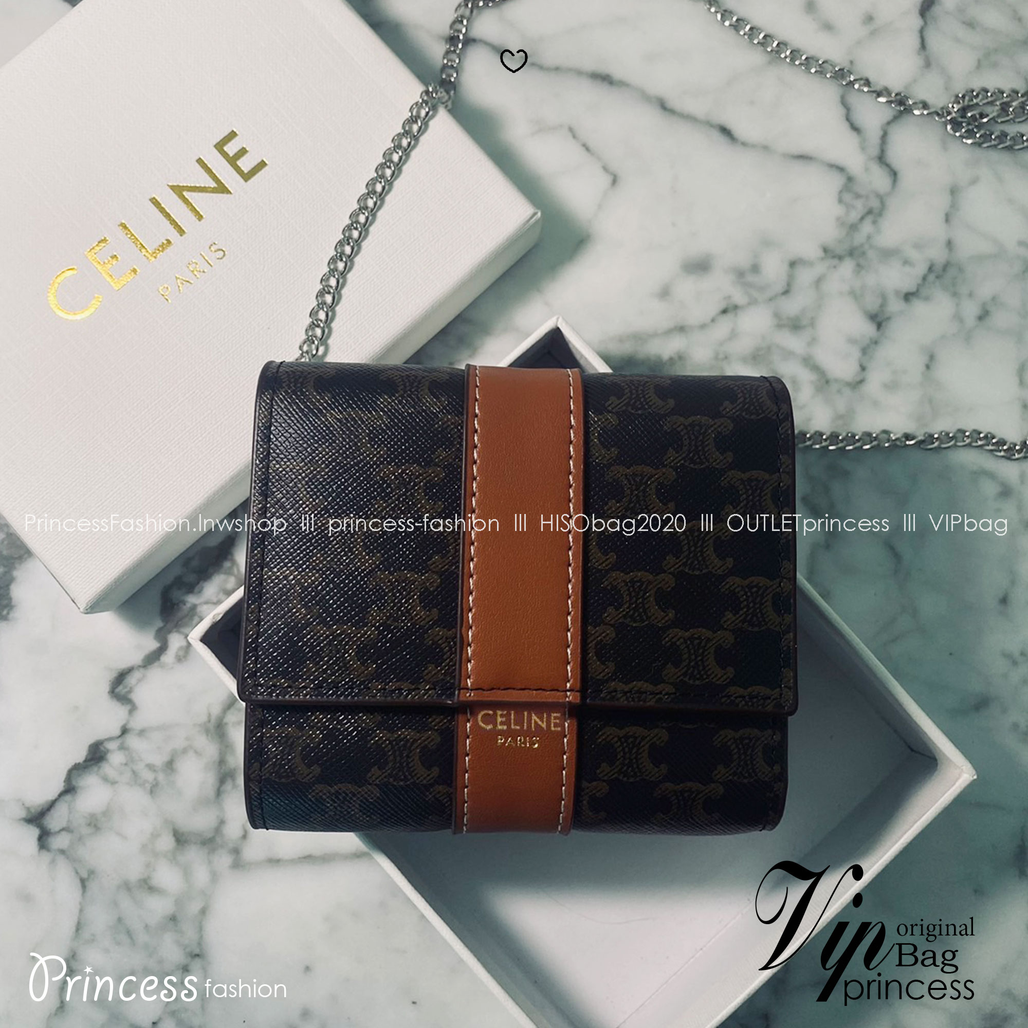 CELINE TRIFOLD WALLET กระเป๋าสตางค์ 3 พับ พร้อมสายสะพายโซ่ crossbody สะพายไหล่ได้ เริ่ดเว่อร์! ไอเท็มสุดฮอต exclusive ดีไซน์สุดคลาสสิค วินเทจ เรียบง่ายแต่หรูหรา