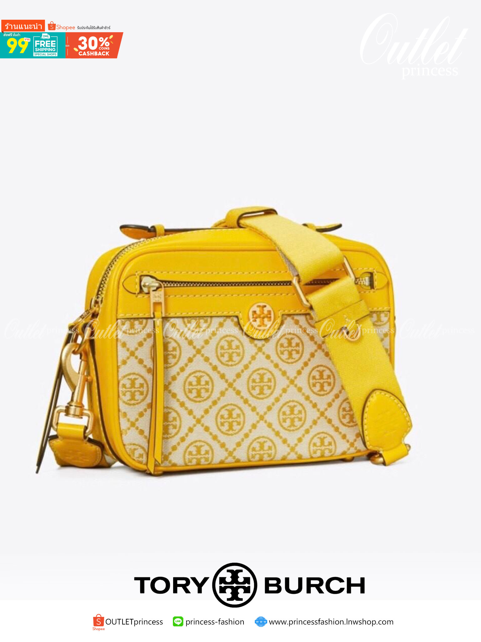 TORY BURCH T MONOGRAM JACQUARD CAMERA BAG กระเป๋าถือหรือสะพายข้าง ปักษ์ลายแบรนด์ วัสดุ Canvas ปักษ์ลายแบรนด์ เปิด-ปิด ด้วยซิป ภายในโล่ง มี1ช่องซิป1ช่องใส่ของจุกจิ๊ก ด้านหน้ามี1ช่องซิป สายยาวถอดสายได้ สวยเก๋ ไม่ควรพลาดเลยค่า