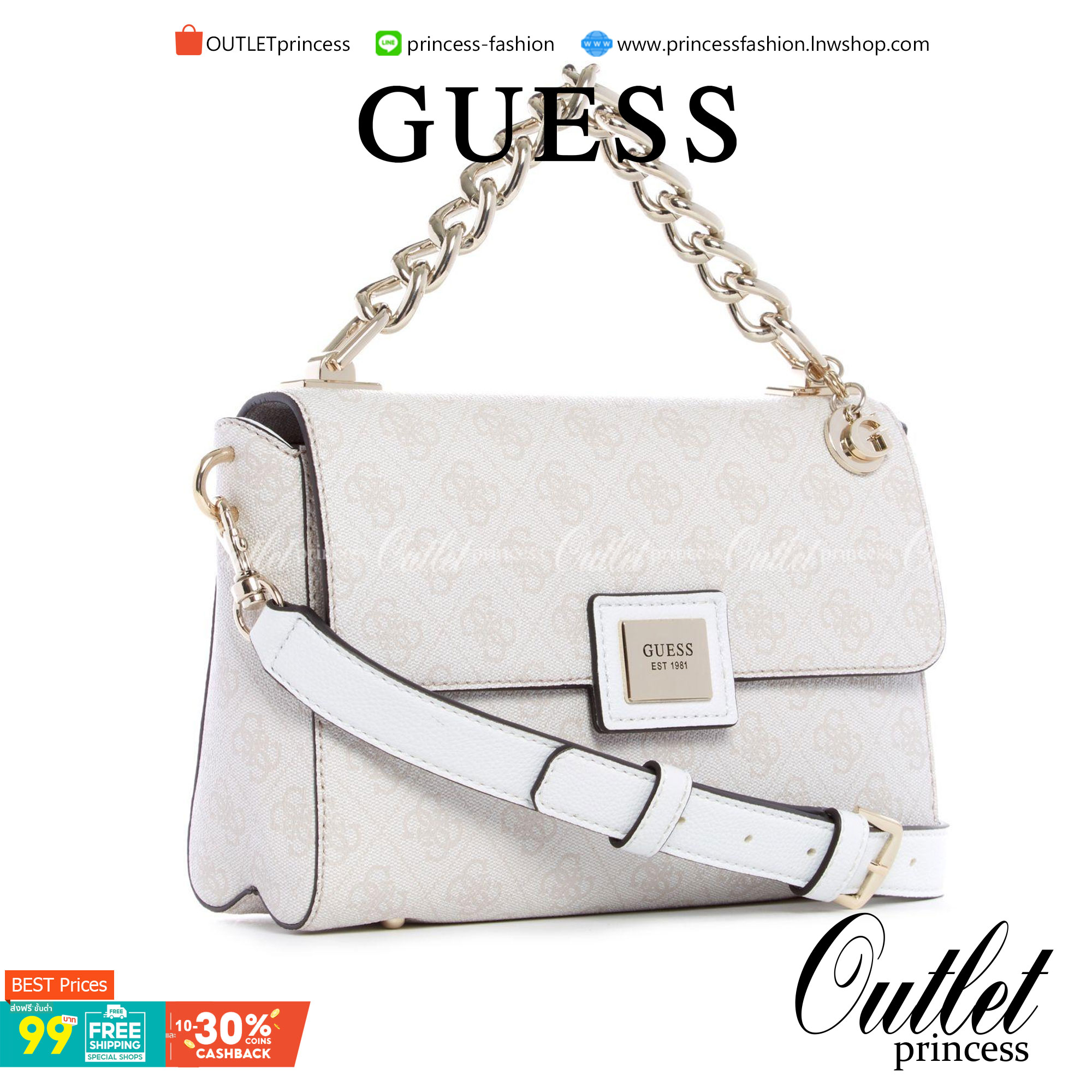ราคาปังปิ๊นาศ (!!) มากแม่ 💕 GUESS Candace Top Handle Flap Bag กระเป๋าสะพาย Crossbody / คล้องแขน ถือออกงานได้ ทรงน่ารัก จากแบรนด์ GUESS สวยอยู่ทรง ขนาดกำลังดี น้ำหนักเบา ด้านหน้ามีโลโก้แบรนด์อะไหล่ทอง มีอะไหล่โซ่ห้อยด้านหน้าสามารถคล้องแขนและถือได้ 
