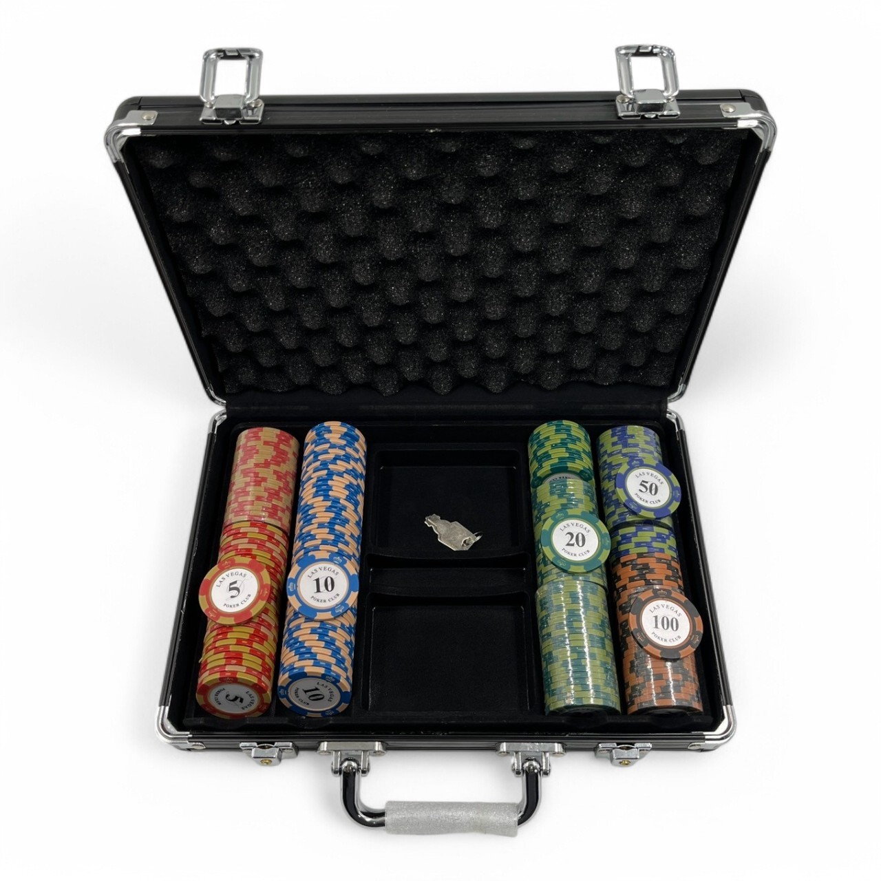 ชุดชิปโป๊กเกอร์เกรดพรีเมี่ยมLasvegas พร้อมกระเป๋าอลูมิเนียมสีดำขนาดบรรจุ 200ชิป(5,10,20,50,100)