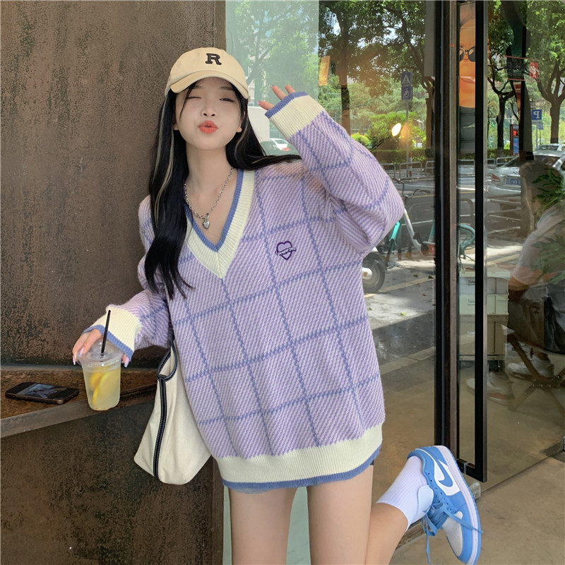พร้อมส่ง 🧀🌈 Manin Sweater เสื้อไหมพรมแขนยาวสีม่วงพาสเทลน่ารัก (IN35986)