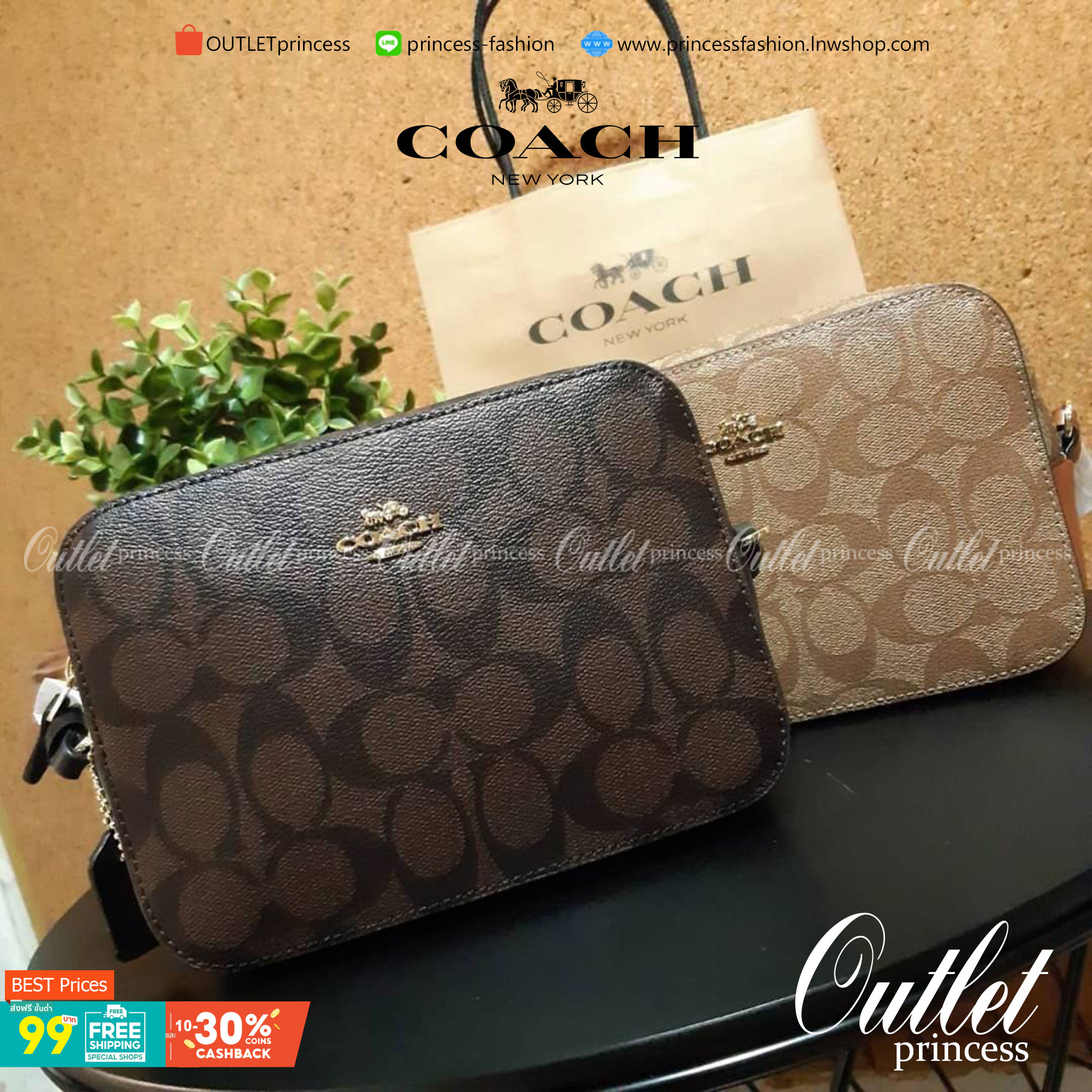 COACH 91677 MINI CAMERA BAG IN SIGNATURE CANVAS ขายดีที่สุด!! กระเป๋าสะพายข้างไซส์มินิ คลาสสิคอยู่ทรง อะไหล่ทองตัดดูหรู วัสดุหนังแคนวาสเคลือบลาย เปิด-ปิดด้วยซิป สายสะพายปรับได้ตามตัว ใบนี้แมทช์ได้ทุกลุค ใช้เป็น everyday bag ได้สบายๆเลยจ้า