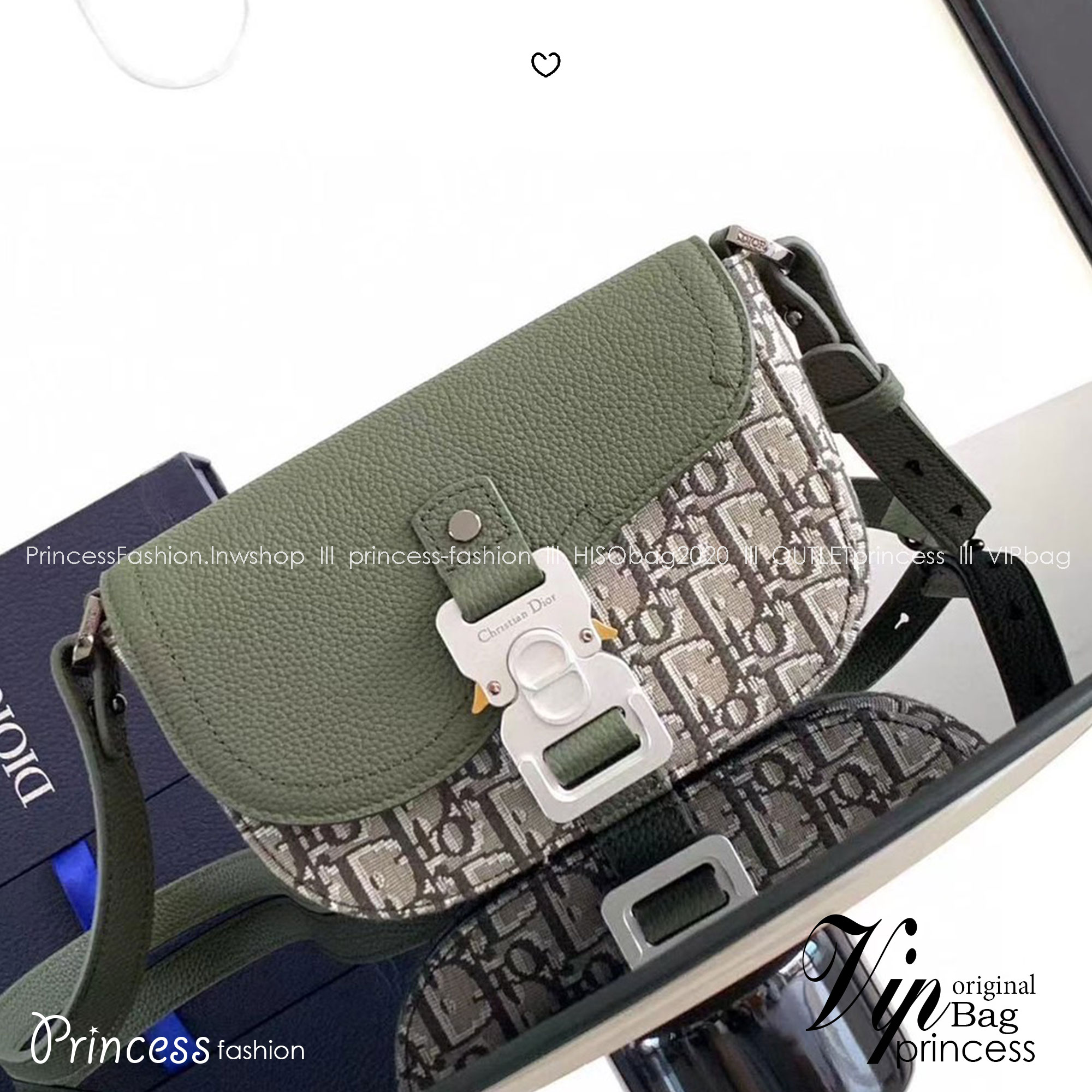 DIOR MINI Saddle Messenger Bag with Flap / Khaki / Black / Oblique Jacquard with Grained Leather กระเป๋าสะพายทรงแมสเซ็นเจอร์ รุ่นยอดนิยมของท่านชาย เกรดท็อปออริ สลับแท้ 1:1