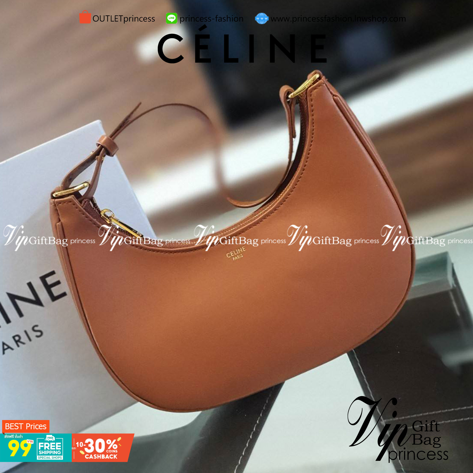 CELINE SHOULDER BAG VIP GIFT WITH PURCHASE (GWP) AVA BAG IN SMOOTH CALFSKIN พรีเมี่ยมกิ๊ฟ Limited Edition จาก CELINE HAUTE PARFUME DUTYFREE COUNTER วัสดุหนังสังเคราะห์เรียบสวย ดีไซน์สวยหรูฮิตสุดในเกาหลี! หนังสวยอยู่ทรงกันน้ำ เปิดปิดด้วยซิปแบรนด์ ภายในโล่ง
