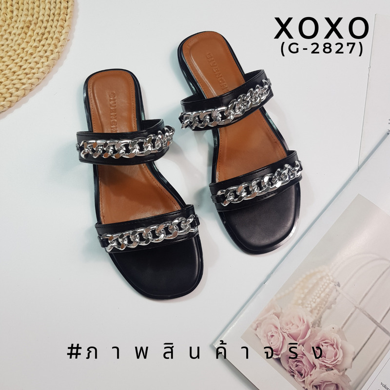 Givenchy Sandals แตะ โซ่ สวย เก๋ งานขายดีตลอดกาล แมทส์ชุดง่าย น้ำหนักเบา วัสดุหนัง PU แต่งโซ่อย่างดีอะไหล่หนา ดูแพงเกินราคาขาย น้ำหนักเบา