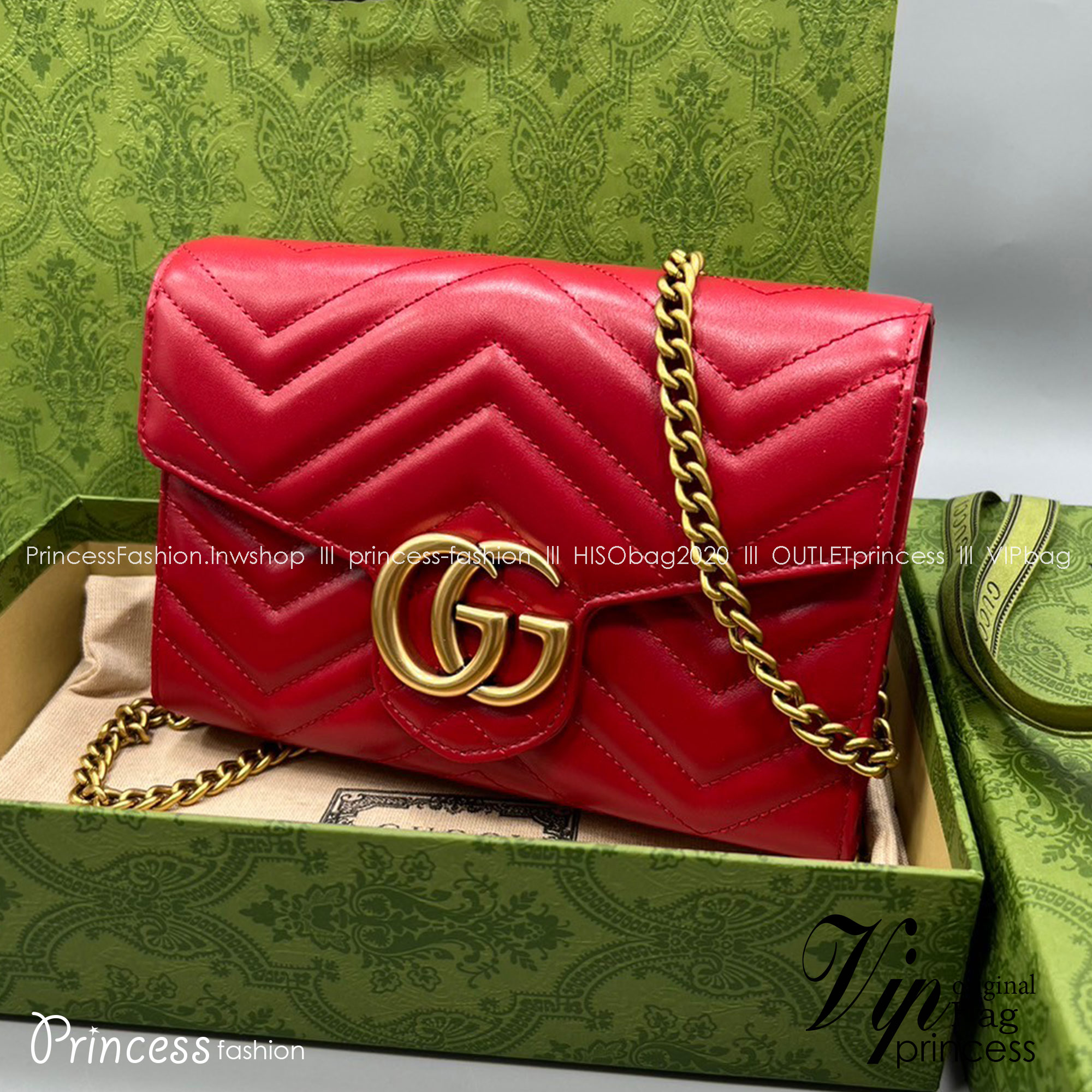 GUCCI GG Marmont Chain Wallet Matelasse Mini Soft Leather / GUCCI WOC เกรดออรินอล งานหนังสวยมากค่ะ ละมุนที่สุด ใส่บัตร ใส่แบงค์ได้ รับรองว่าจะเป็นกระเป๋าที่จะหยิบใช้งานได้บ่อยๆ รับประกันความสวยปังค่าาา