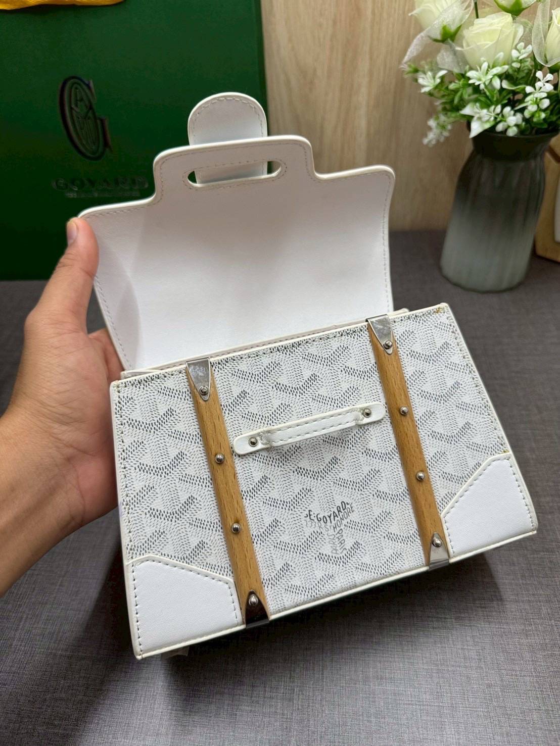 10 สี ORI หนังแท้ | GOYARD Saïgon Souple Mini Bag 20cm กระเป๋าถือ/สะพายดีไซน์หูจับไม้เป็นเอกลักษณ์ที่สวยหรูหราสง่างาม