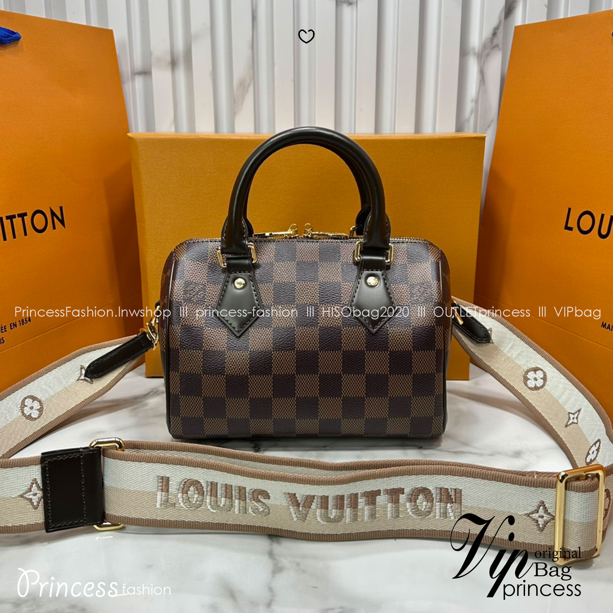 ORI หนังแท้ | LV Speedy 20 Bandoulière Damier Ebene กระเป๋าทรงหมอนสปีดี้แคนวาสคลาสสิกไซส์เล็ก พร้อมสายสะพายผ้าสปอร์ต รุ่นท็อปฮิตในตำนาน สวยงามตลอดกาล แต่งขอบหนังสีน้ำตาล Chocolate ไลฟ์สไตล์แอคทีฟคล่องตัว