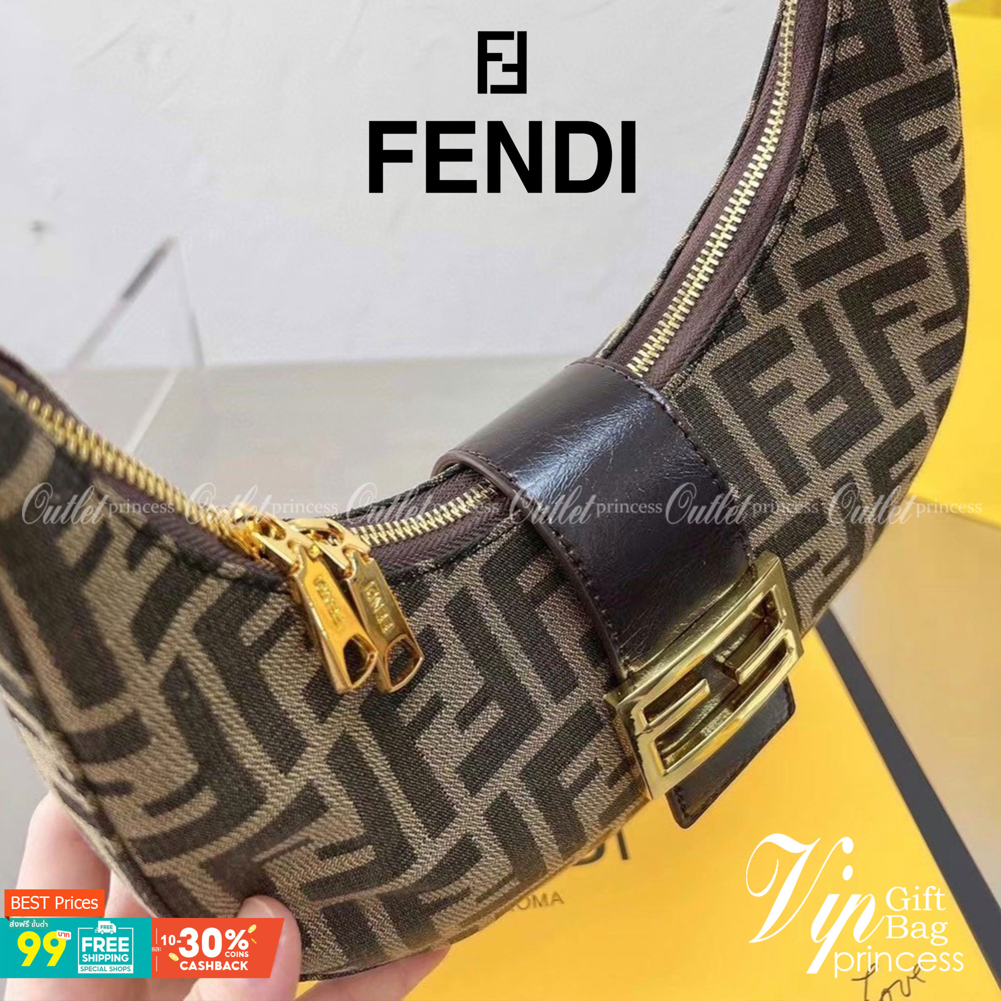 VIP GIFT 】Fendi Vintage Bag กระเป๋าสะพาย fendi มาใหม่ งานซิป วัสดุผ้าทอลายฟินดิอะไหล่สีทอง งานสวยดีไซน์เรียบหรู สวยตรงปกไม่จกตา อะไหล่ปั๊มทุกจุด สวยเก๋มากค่ะ