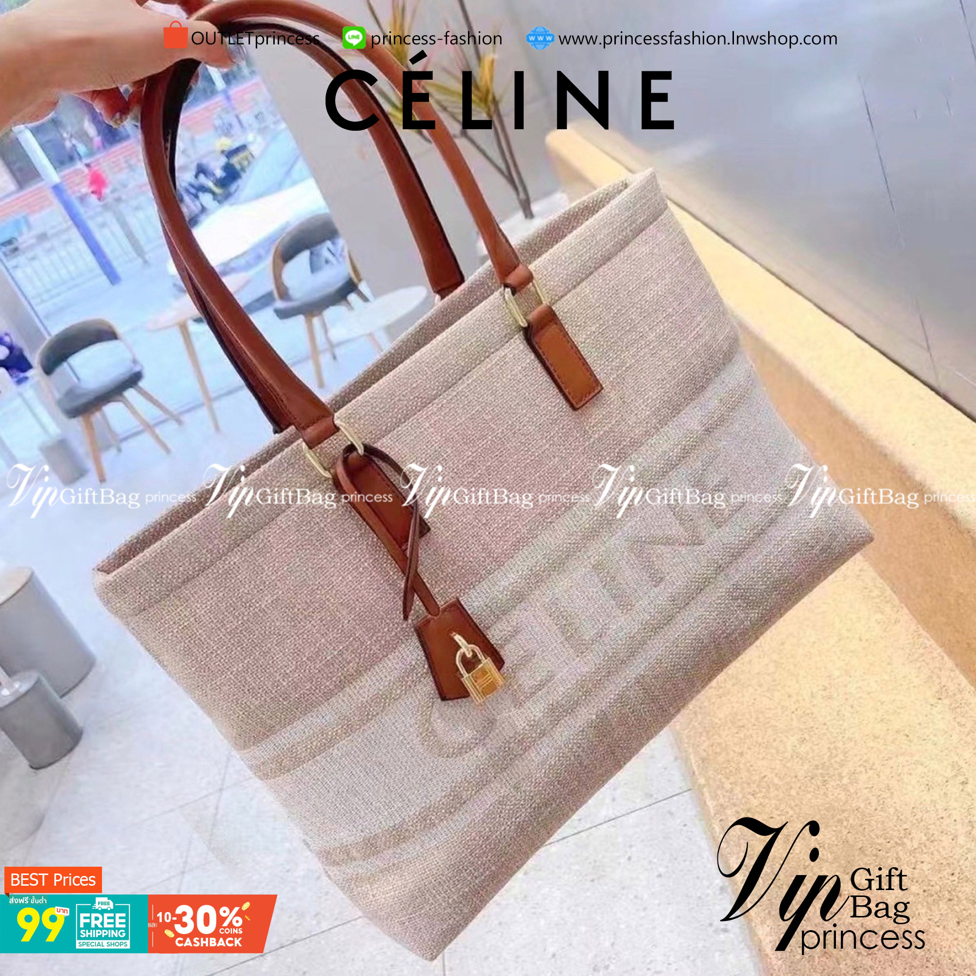 พร้อมส่งที่ไทยกับ CELINE TOTE BAG VIP GIFT WITH PURCHASE (GWP) พรีเมี่ยมกิ๊ฟ Limited Edition จาก PERFUME DUTYFREE COUNTER กระเป๋าสะพายทรง TOTE สุดชิค วัสดุผ้าแคนวาสเต็มใบสกรีนโลโก้แบรนด์ด้านหน้า ด้านในมีข่องใส่ของโล่งกว้าง ใส่ Notebooks ได้ พร้อมช่องซิปอี
