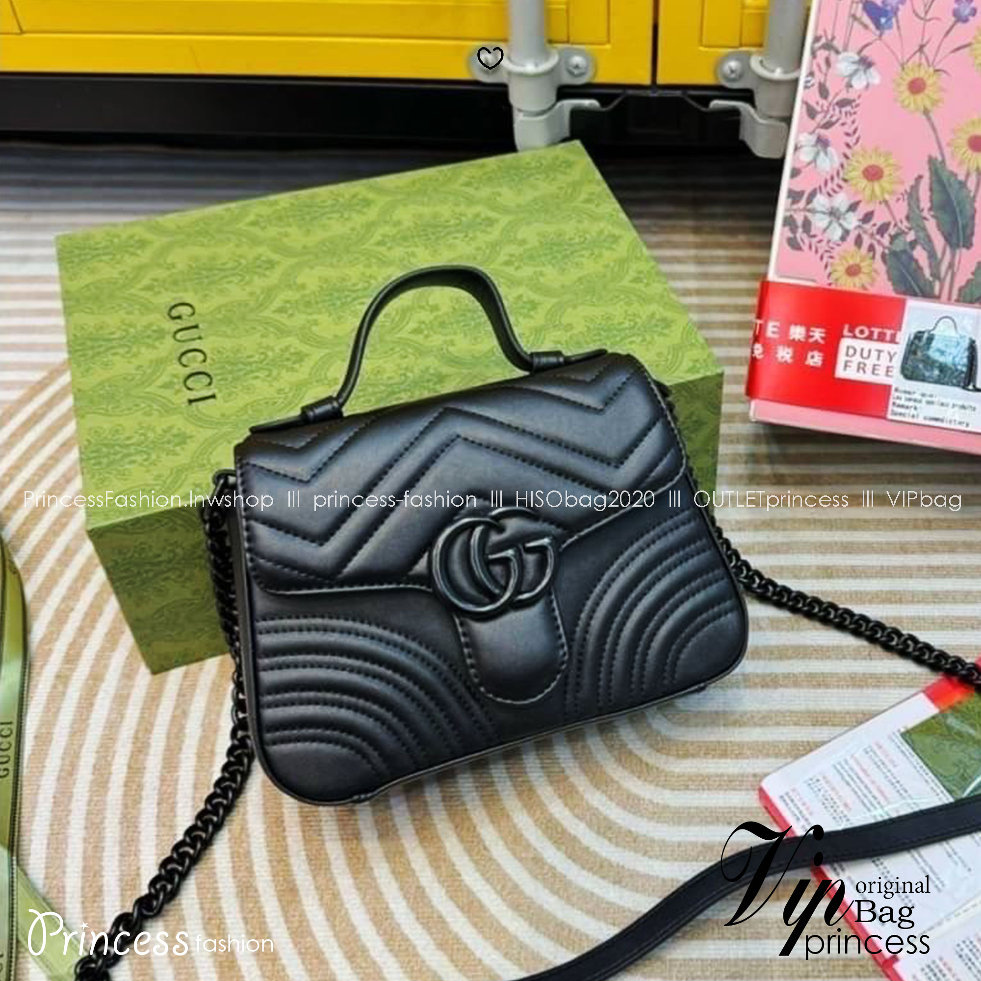 Gucci GG Marmont mini top handle bag กระเป๋าสะพายสุดหรู คลุมโทนสีดำคลาสสิกเต็มใบ ทั้งหนังและอะไหล่สีดำ ใช้งานได้หลายโอกาส เป็นสีที่เข้าได้รับทุกชุด ทุกไลฟสไตส์ แนะนำค่ะ