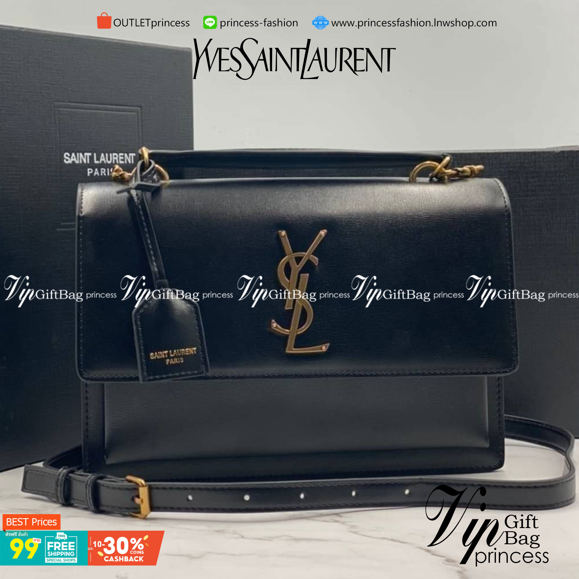 หนังแท้ YSL SAINT LAURENT SUNSET MEDIUM IN SMOOTH LEATHER SHOULDER BAG - BLACK