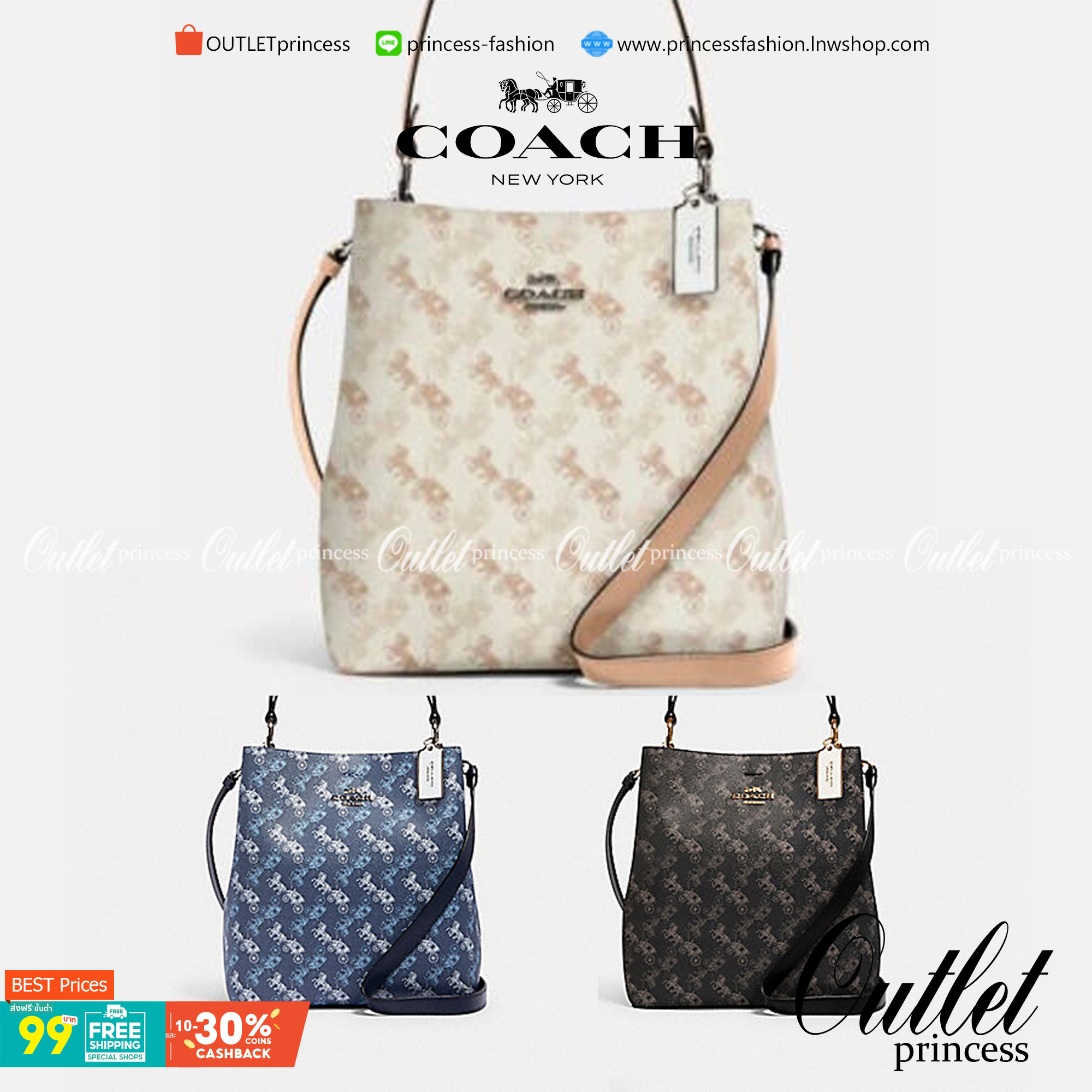 COACH TOWN BUCKET BAG WITH HORSE AND CARRIAGE PRINT ((2081-236)) 🔺กลับมาแล้ว ตามคำเรียกร้องค่ะ! กระเป๋าคล้องไหล่//สะพายข้างได้ วัสดุ pvc อย่างดี หนังนิ่มป่องพองตัวสวยงาม ลายรถม้าทั้งใบค่ะ ภายในกระเป๋าแบ่งเป็น2ช่องหลัก เปิดปิดแบบกระดุมแม่เหล็ก ภายใ
