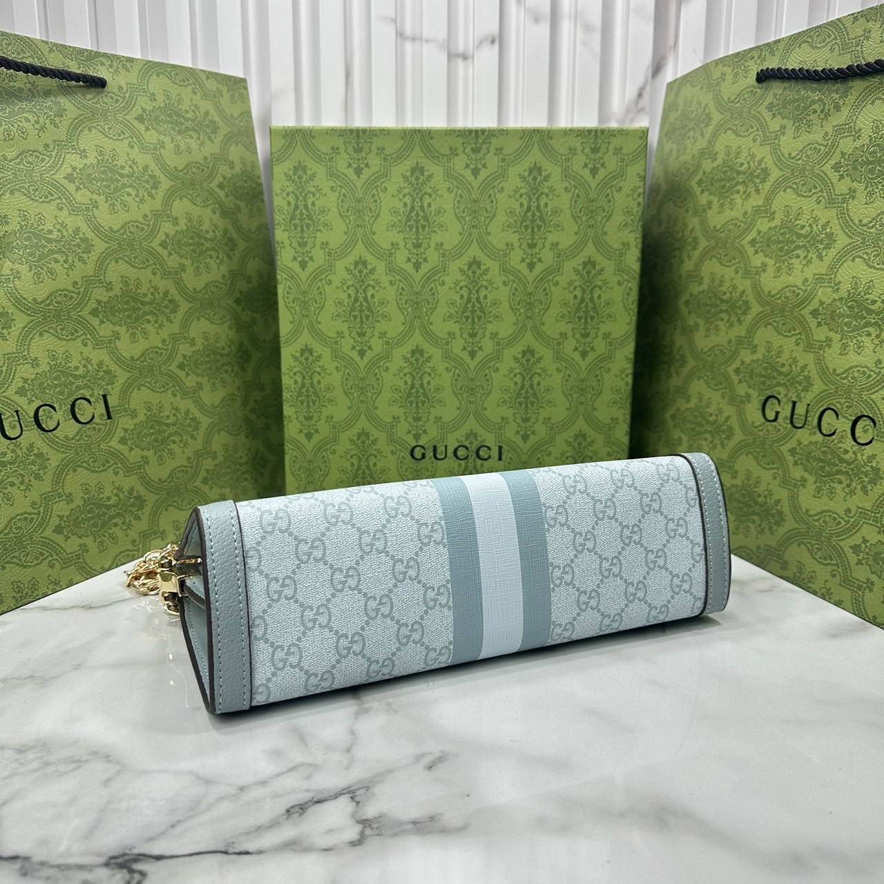 GUCCI Ophidia GG small shoulder bag Supreme Love Parade กระเป๋าสะพายทรงพอช สีใหม่พาสเทลสวหวานพร้อมสายโซ่สีทองหรูหรา