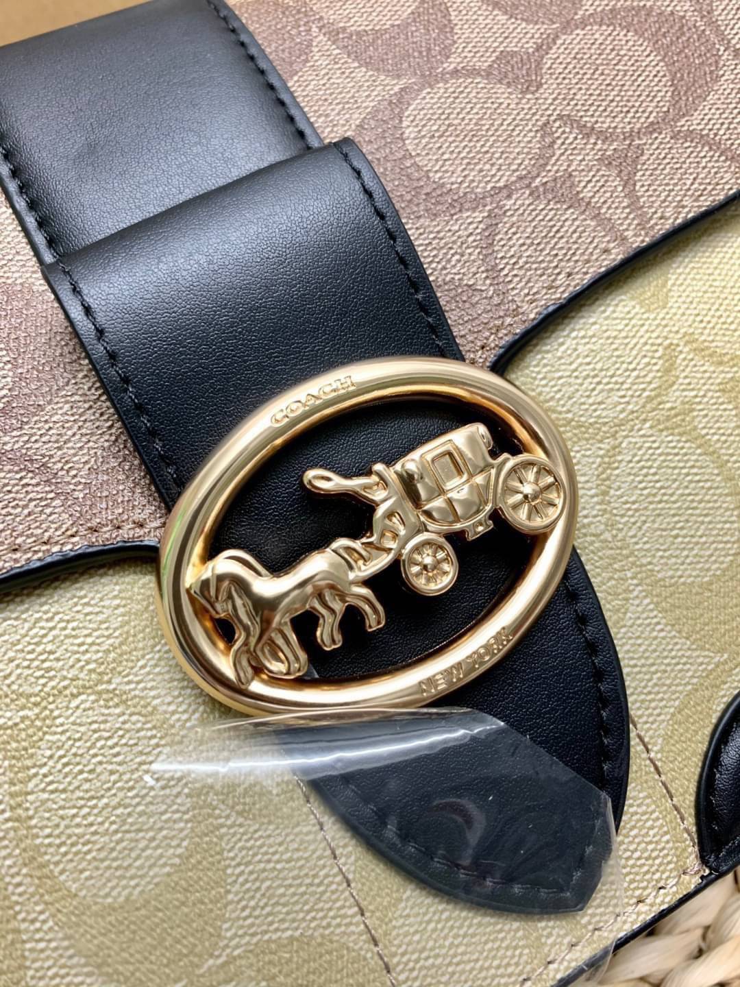 ของแท้ 💯% COACH SMALL GEORGIE TOP HANDLE IN BLOCKED SIGNATURE CANVAS ((6504//0468)) กระเป๋าหิ้ว//สะพายข้างได้ วัสดุหนังแท้