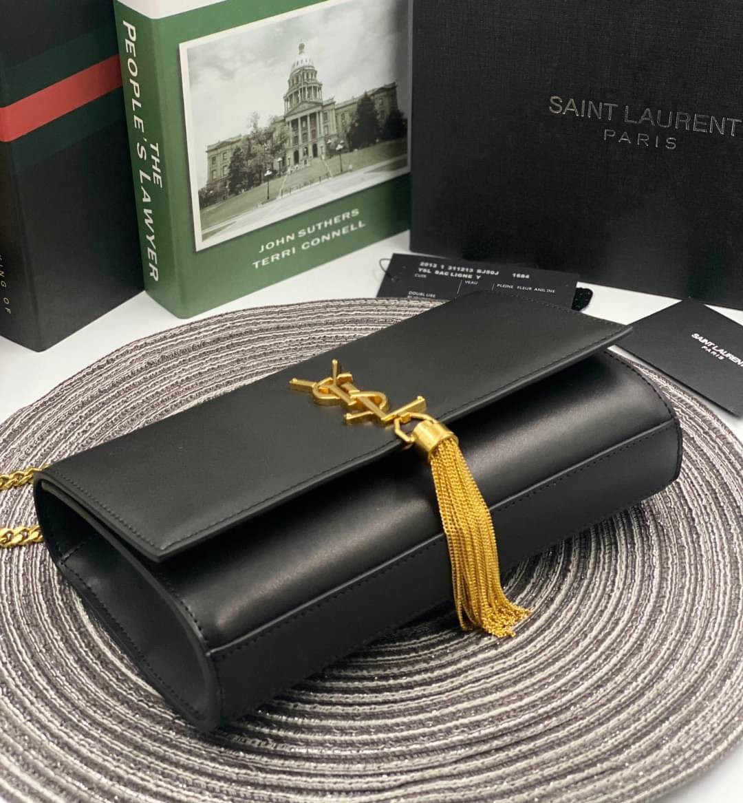 VIP 】หนังแท้ YSL Saint Laurent Monogram Kate Leather Shoulder Bag พร้อมส่งที่ไทย!! รุ่นหนังเรียบ อะไหล่ทอง