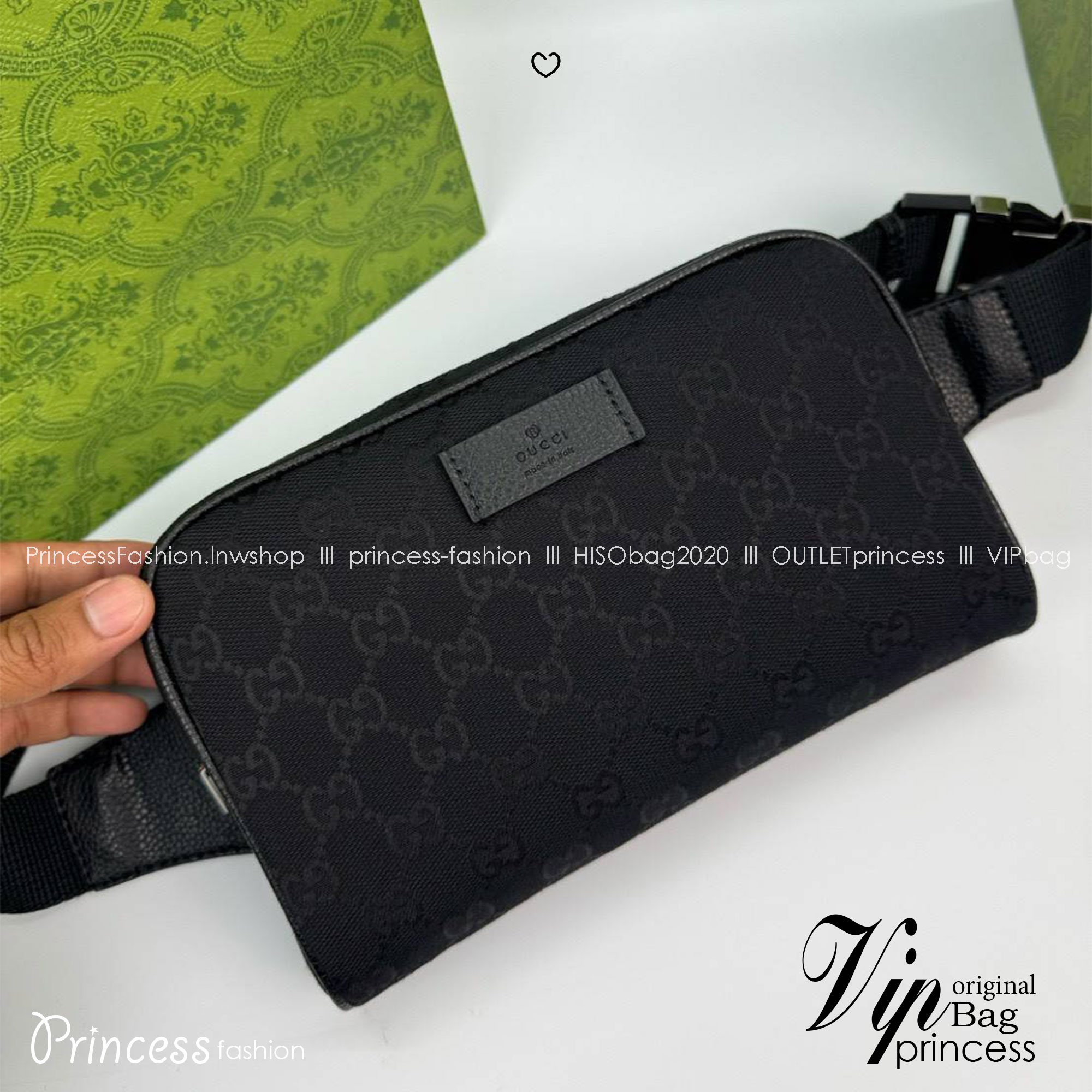 ORI หนังแท้ | GUCCI GG Canvas Belt Bag Black กระเป๋าคาดอก คาดเอว ดีไซน์วินเทจ โทนสีดำสุดคลาสสิก